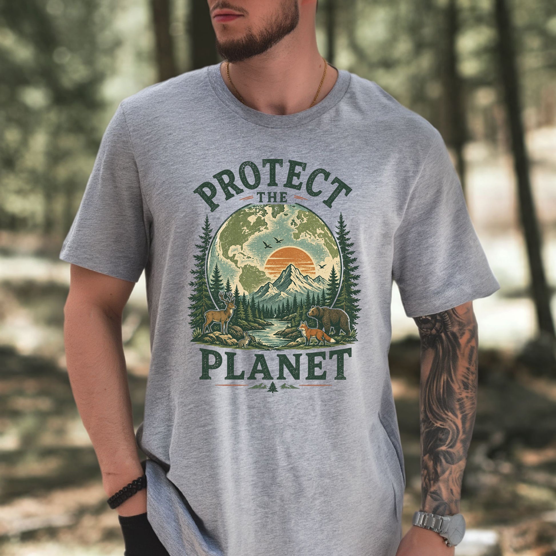 Protect the Planet Retro Wildlife Mountain Nature Lover T-Shirt