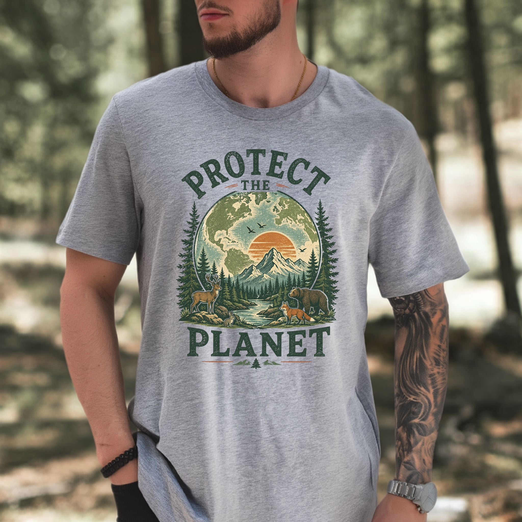 Protect the Planet Retro Wildlife Mountain Nature Lover T-Shirt