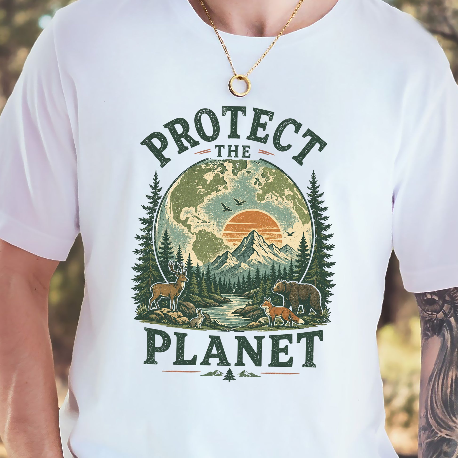 Protect the Planet Retro Wildlife Mountain Nature Lover T-Shirt