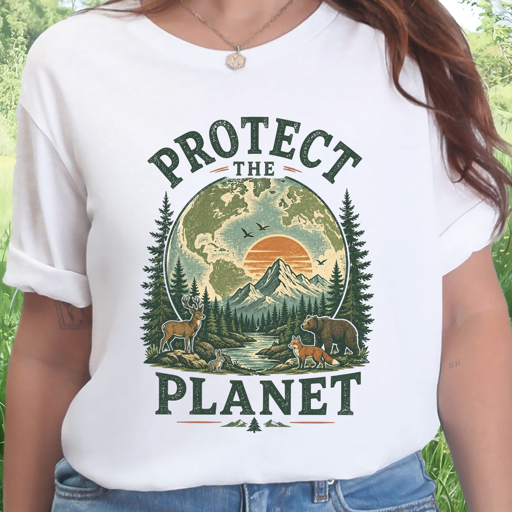 Protect the Planet Retro Wildlife Mountain Nature Lover T-Shirt