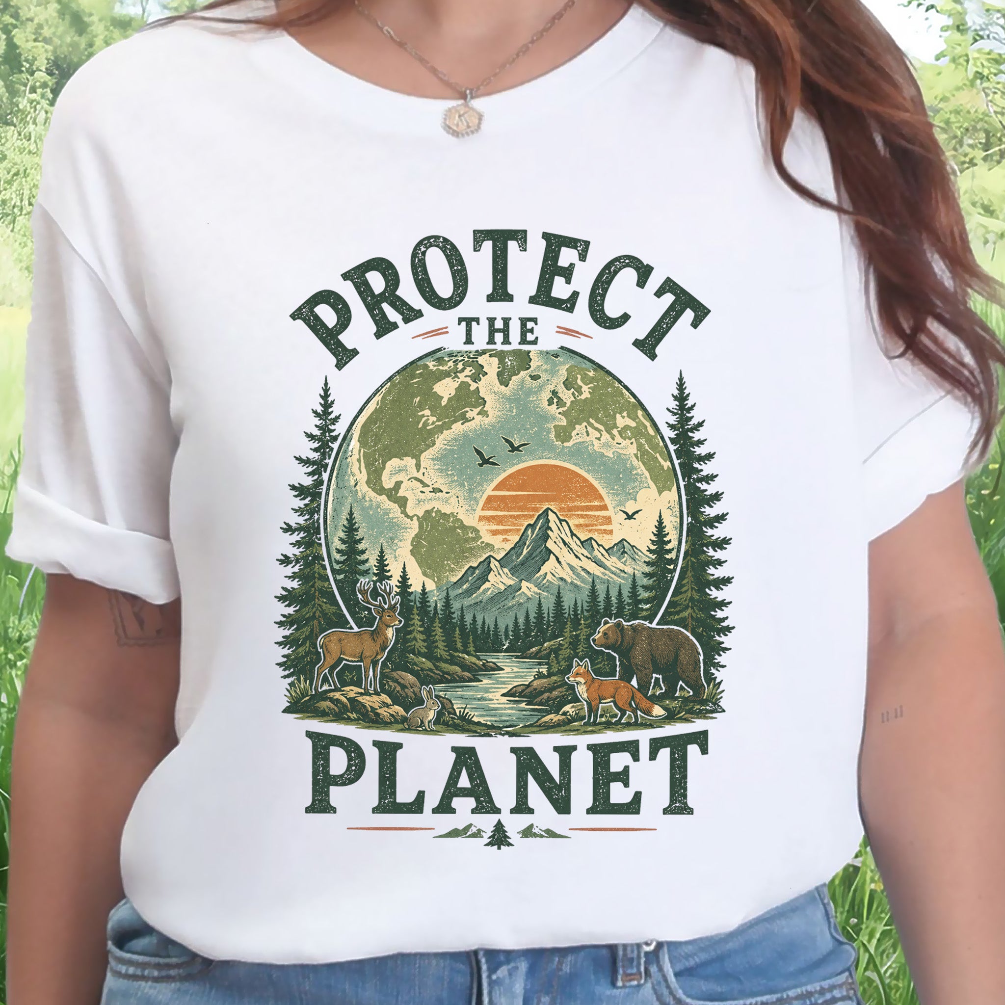 Protect the Planet Retro Wildlife Mountain Nature Lover T-Shirt