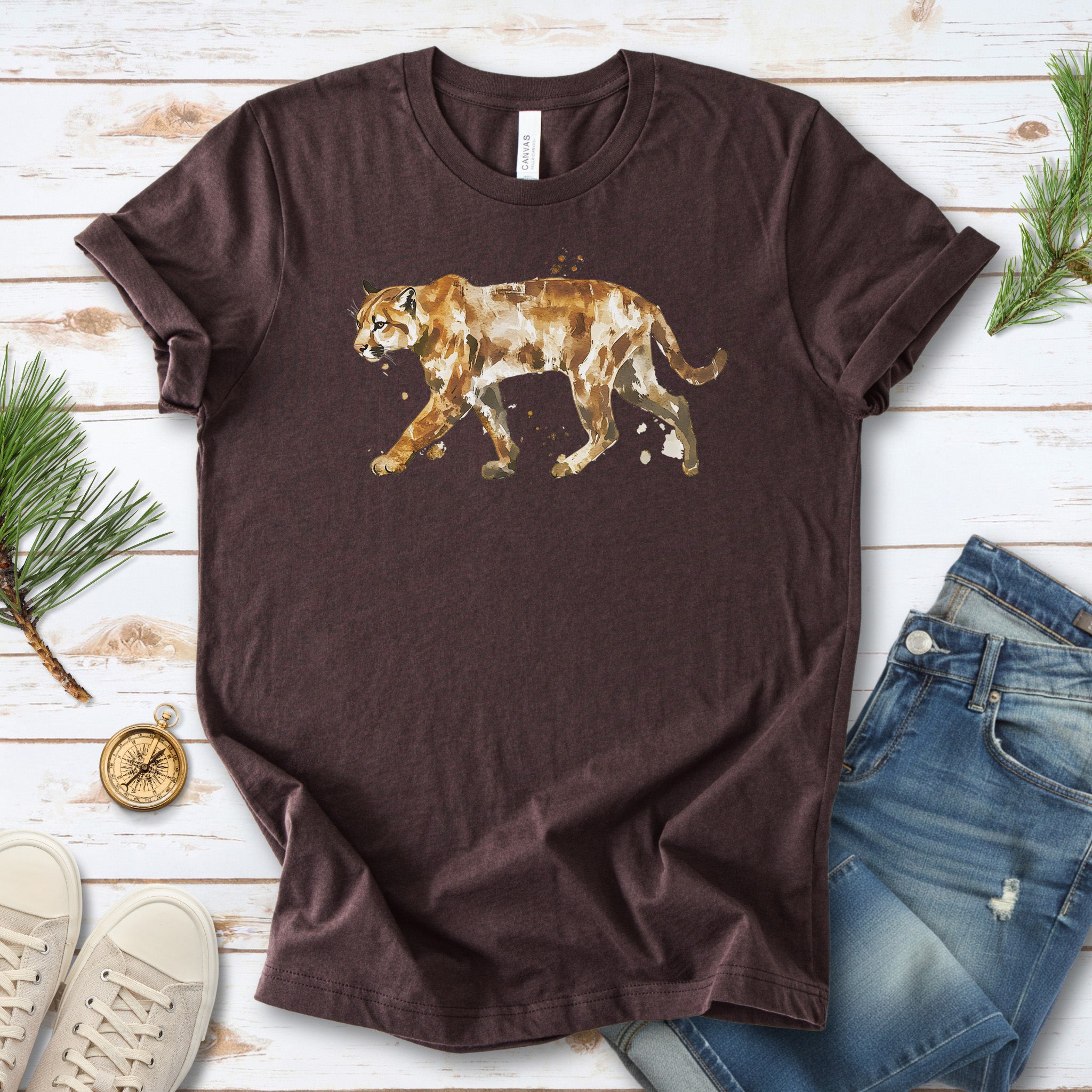 Watercolor Puma T-Shirt – Majestic Big Cat Nature Lover Tee