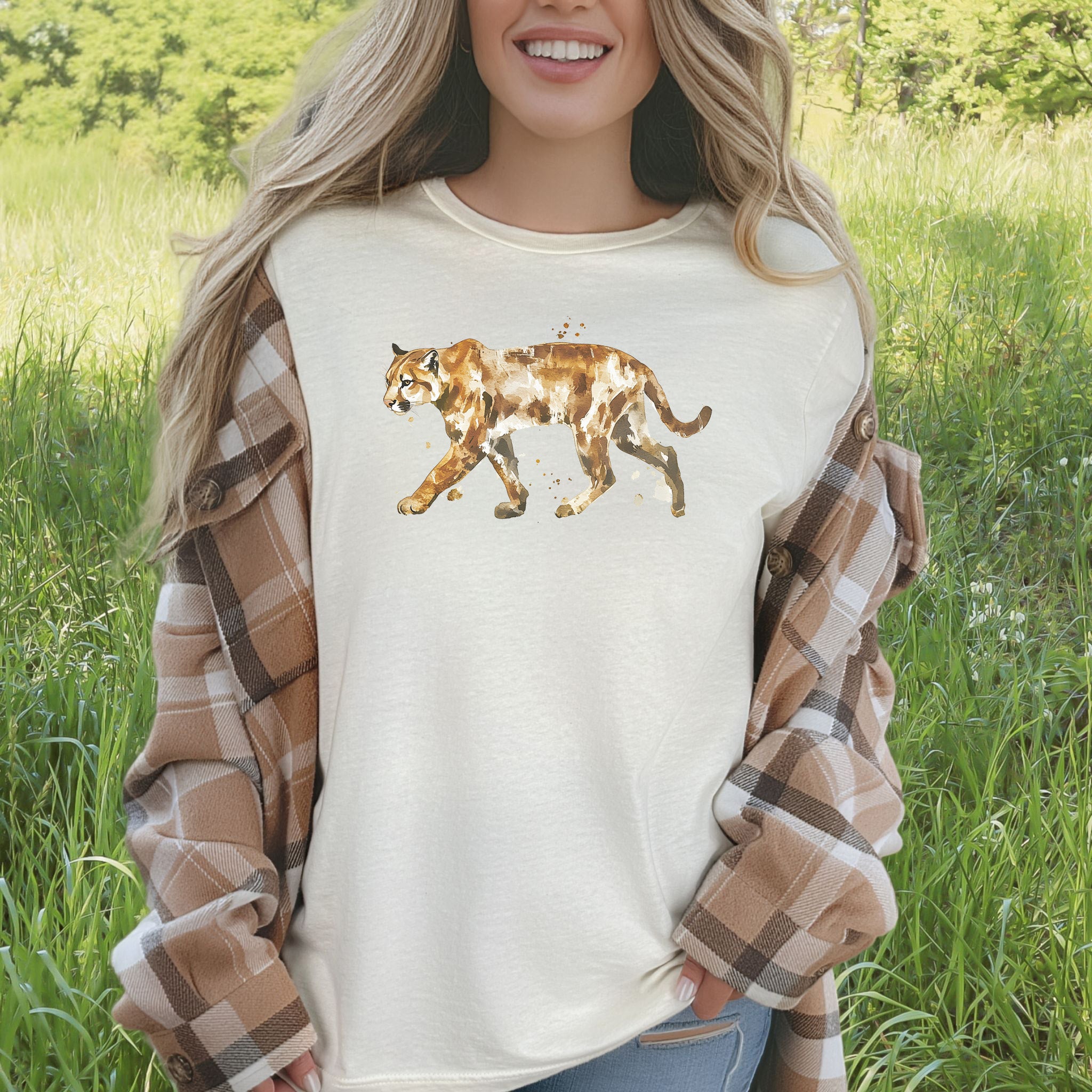 Watercolor Puma T-Shirt – Majestic Big Cat Nature Lover Tee