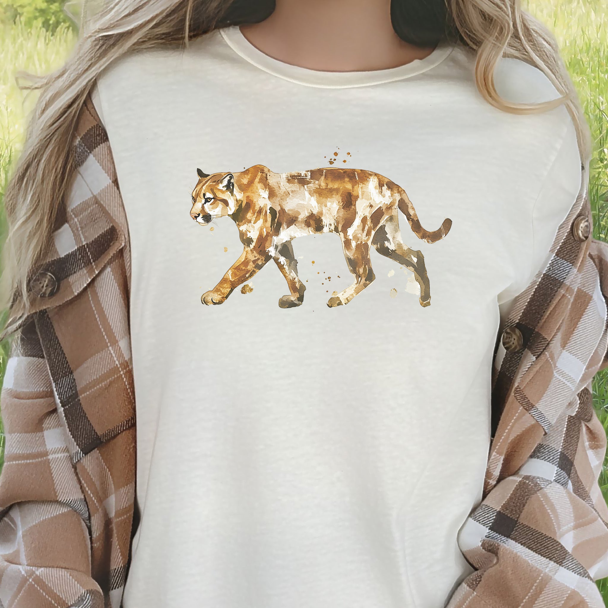 Watercolor Puma T-Shirt – Majestic Big Cat Nature Lover Tee