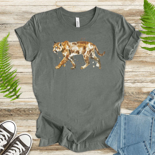 Watercolor Mountain Lion T-Shirt – Wild Cat Walking Art Tee