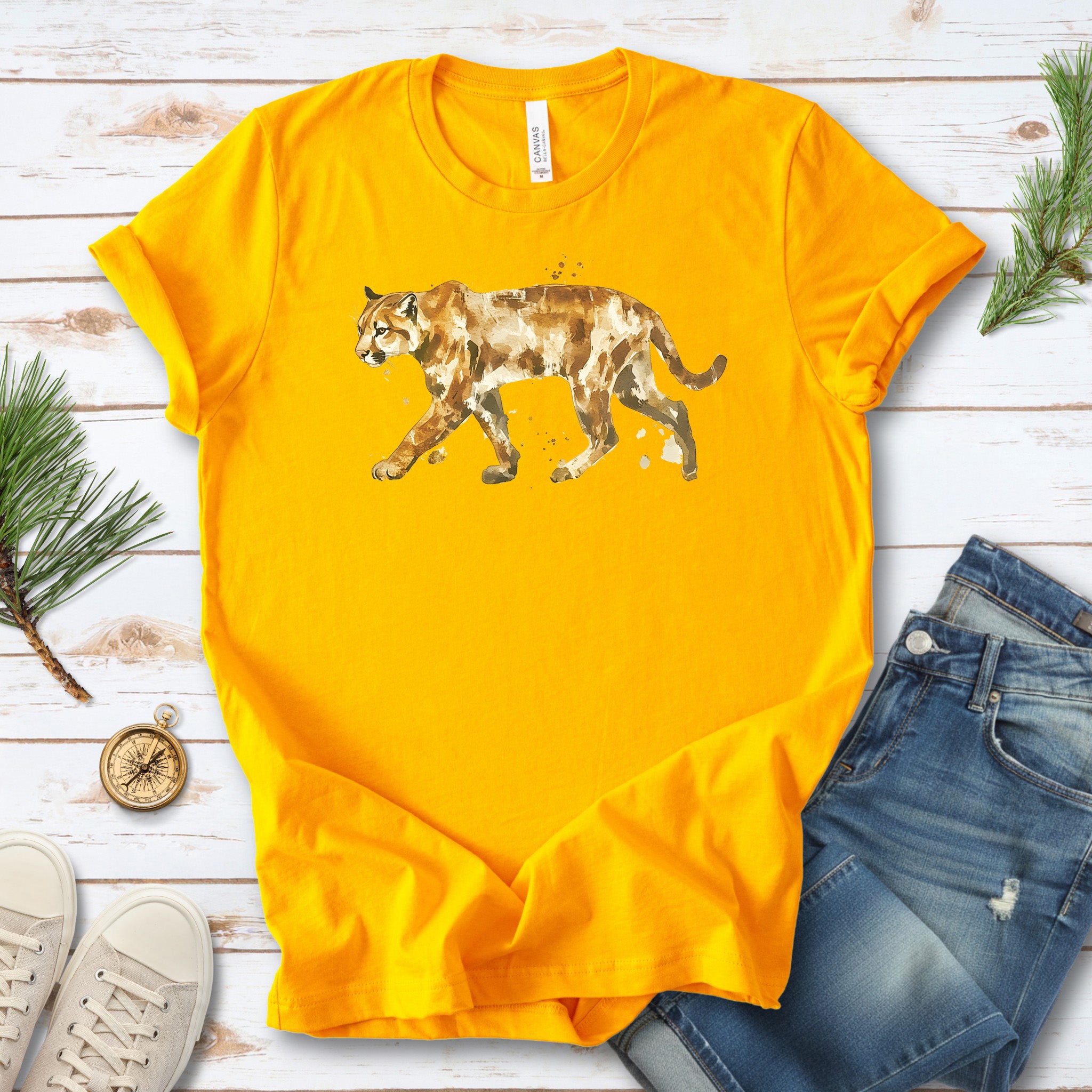 Watercolor Puma T-Shirt – Majestic Big Cat Nature Lover Tee