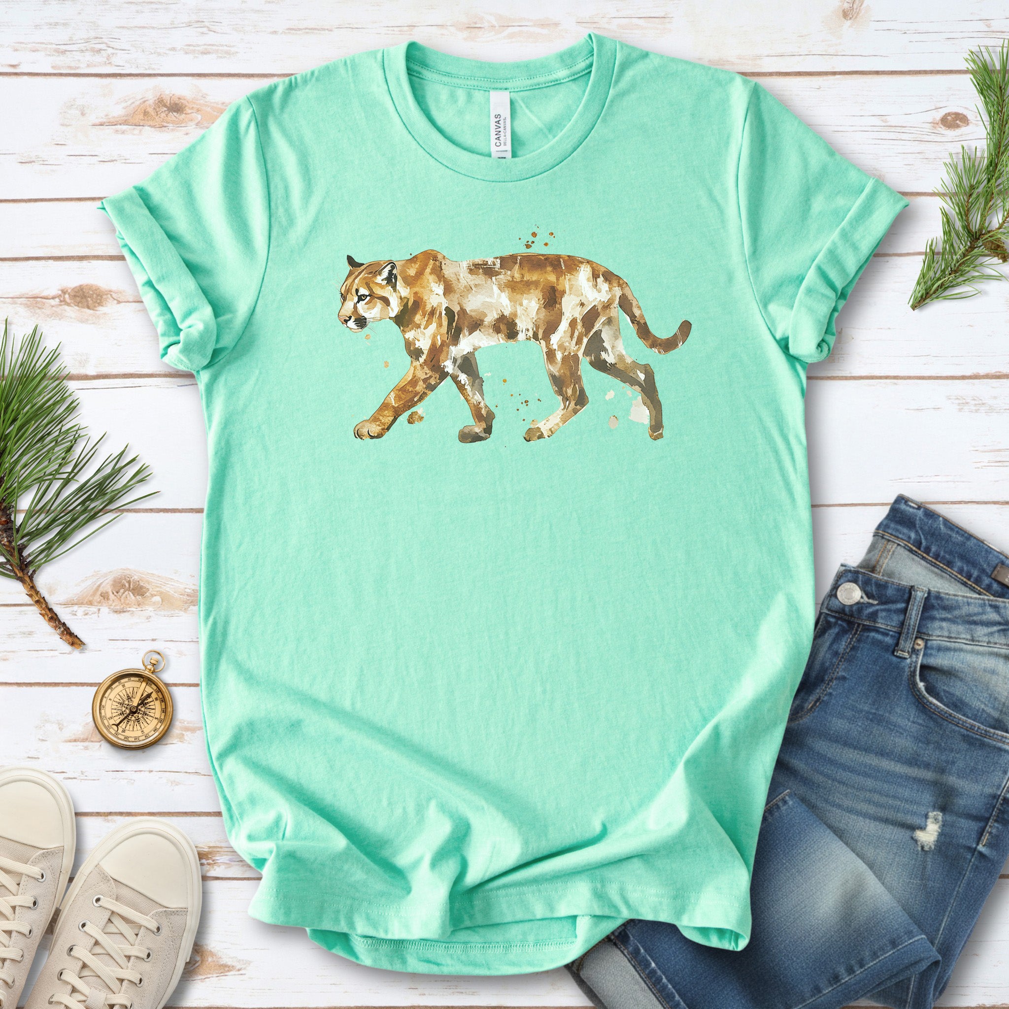 Watercolor Puma T-Shirt – Majestic Big Cat Nature Lover Tee