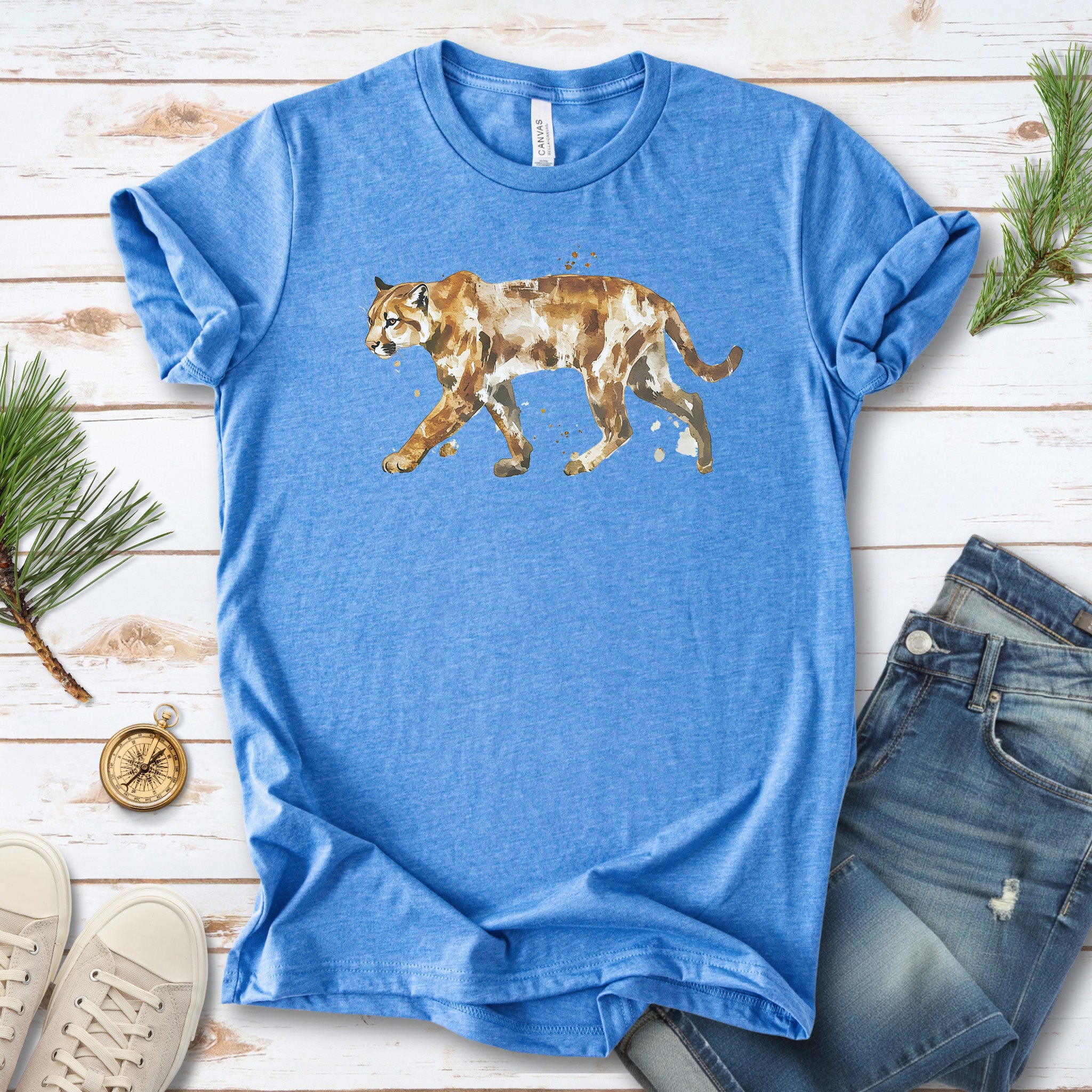 Watercolor Puma T-Shirt – Majestic Big Cat Nature Lover Tee