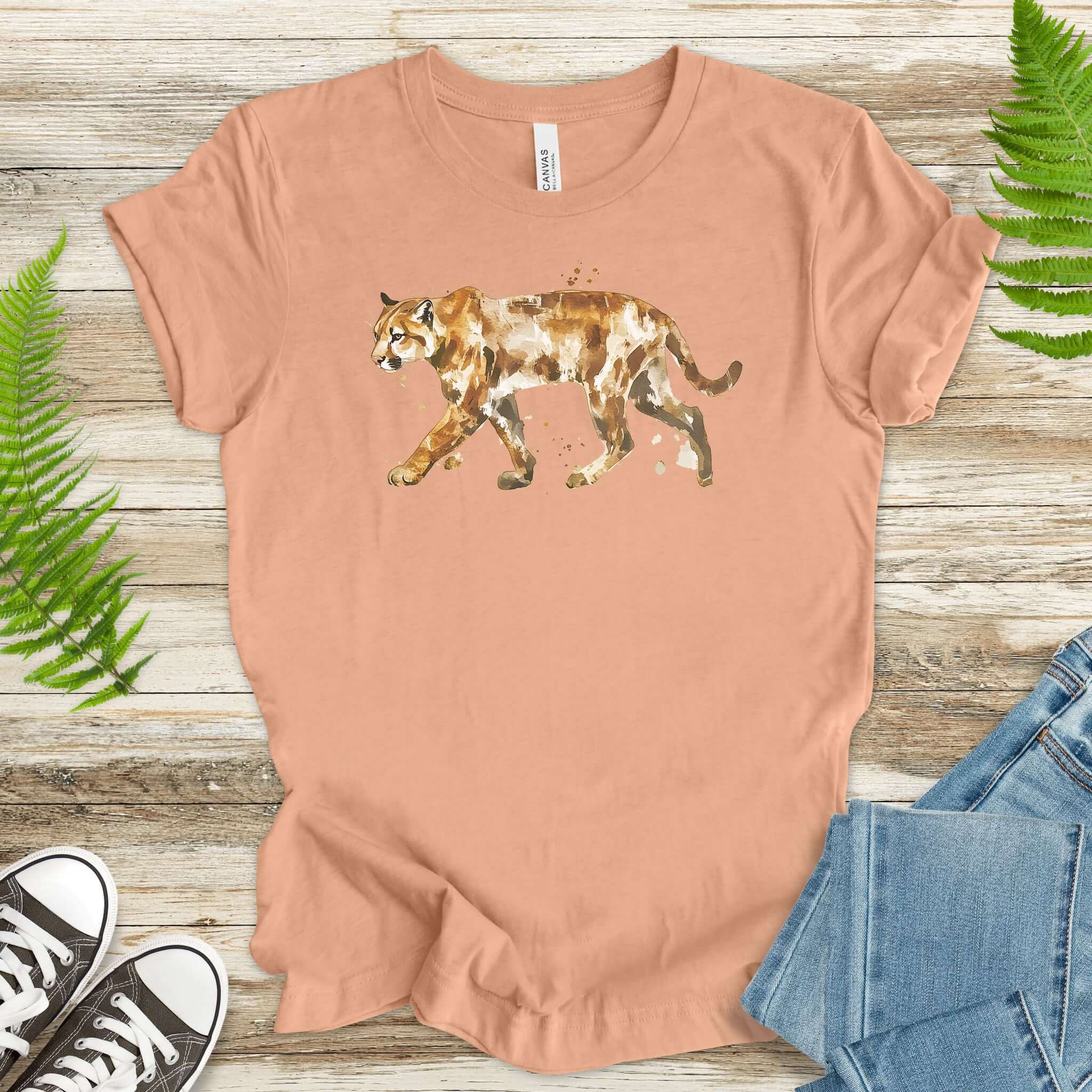 Watercolor Mountain Lion T-Shirt – Wild Cat Walking Art Tee
