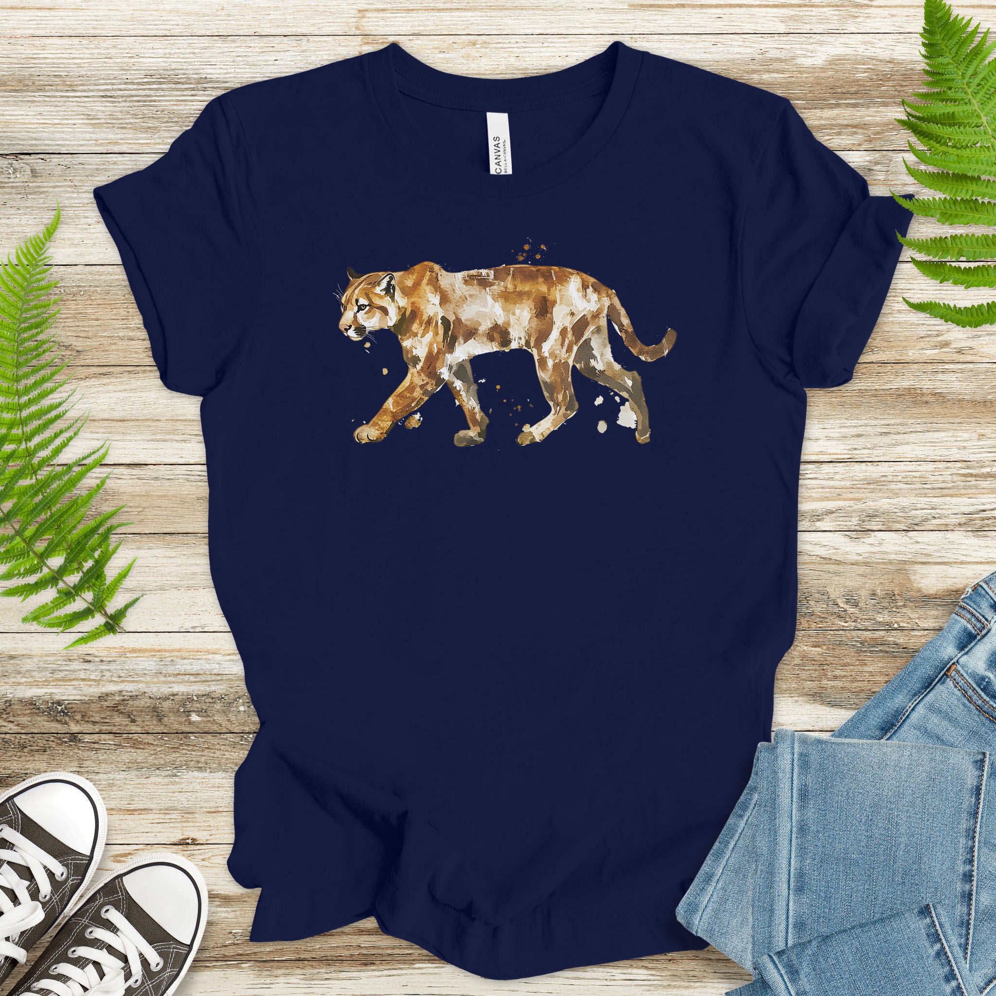 Watercolor Puma T-Shirt – Majestic Big Cat Nature Lover Tee