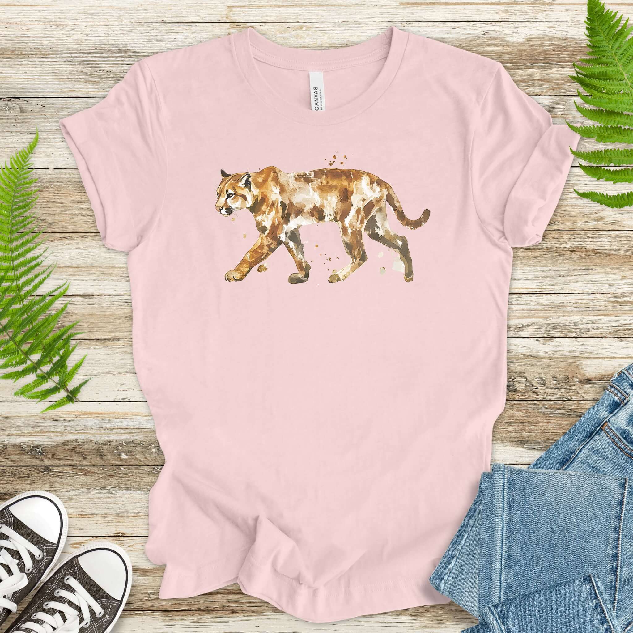 Watercolor Mountain Lion T-Shirt – Wild Cat Walking Art Tee