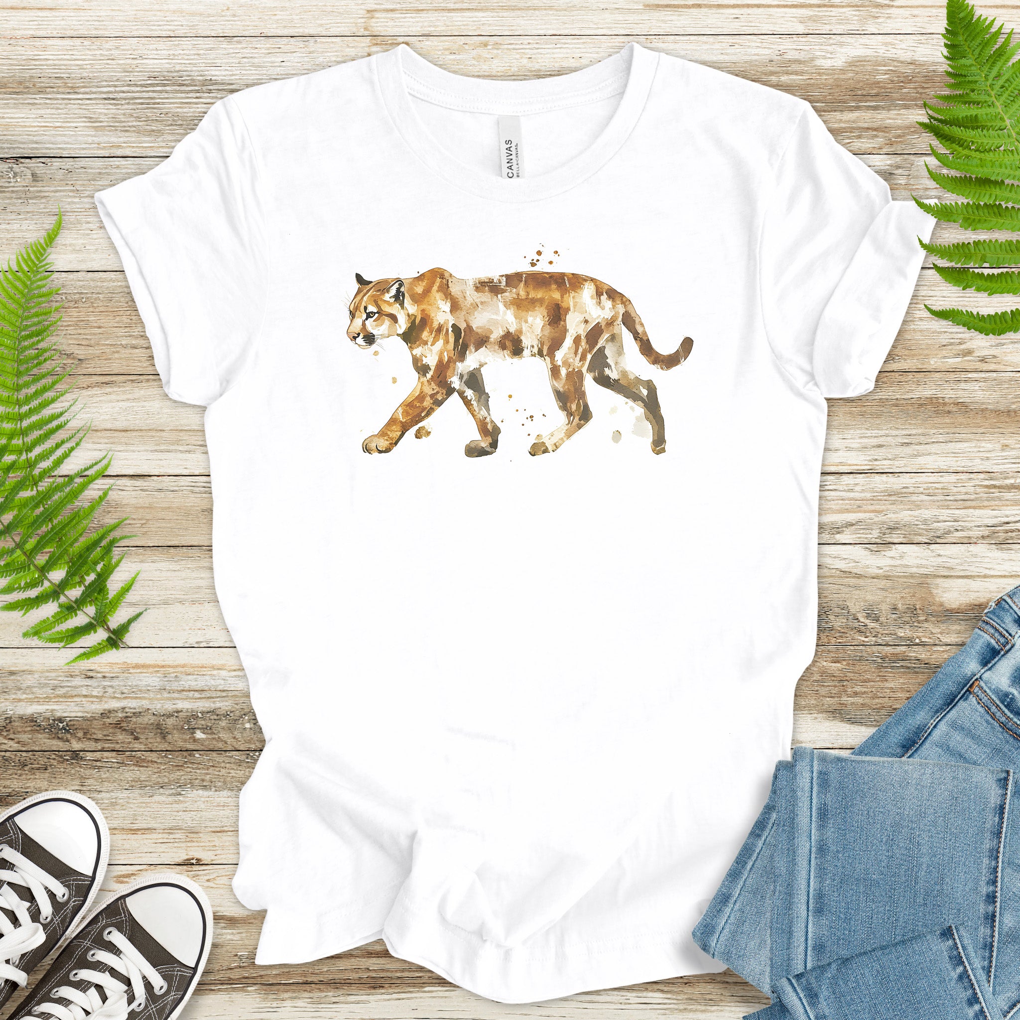 Watercolor Puma T-Shirt – Majestic Big Cat Nature Lover Tee