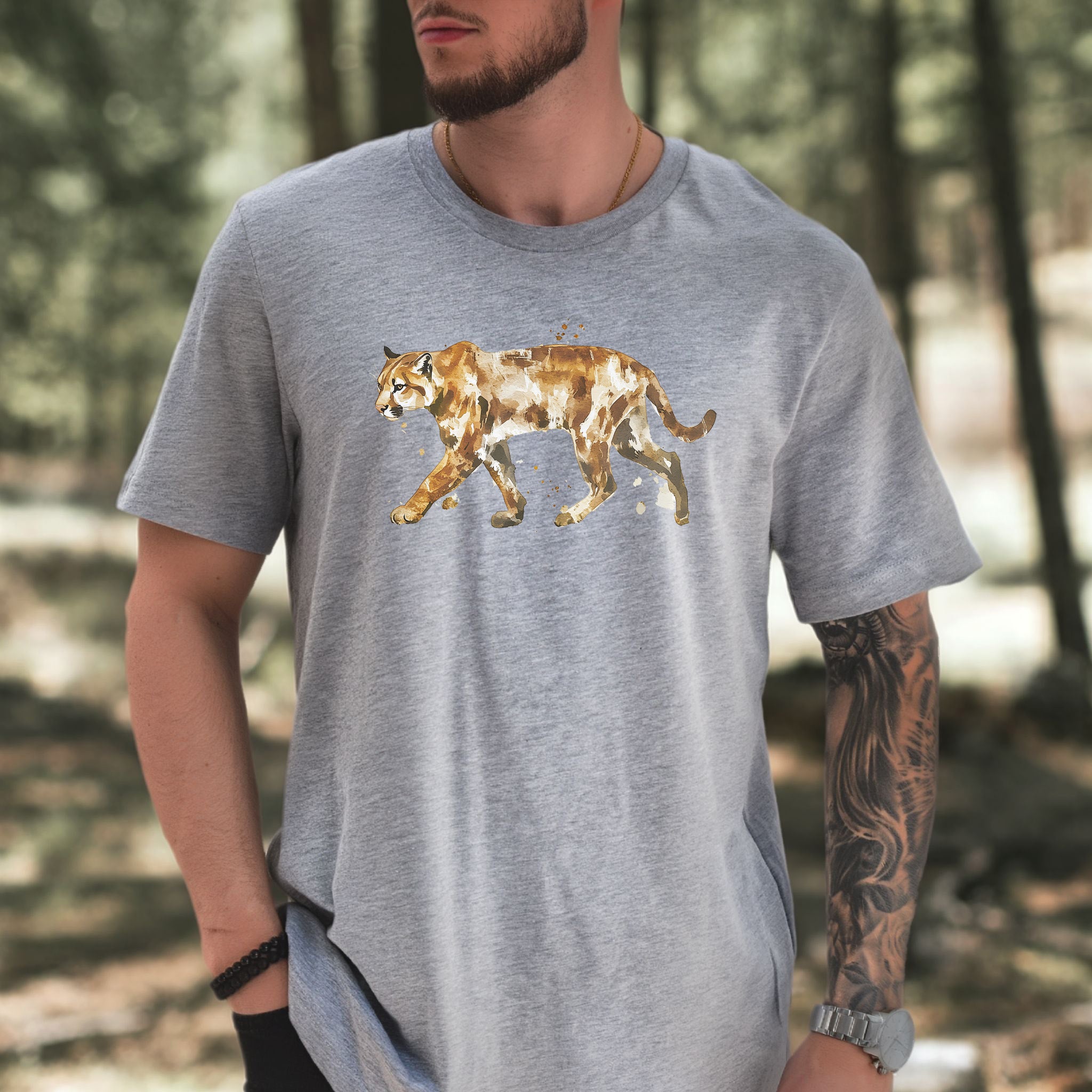 Watercolor Puma T-Shirt – Majestic Big Cat Nature Lover Tee