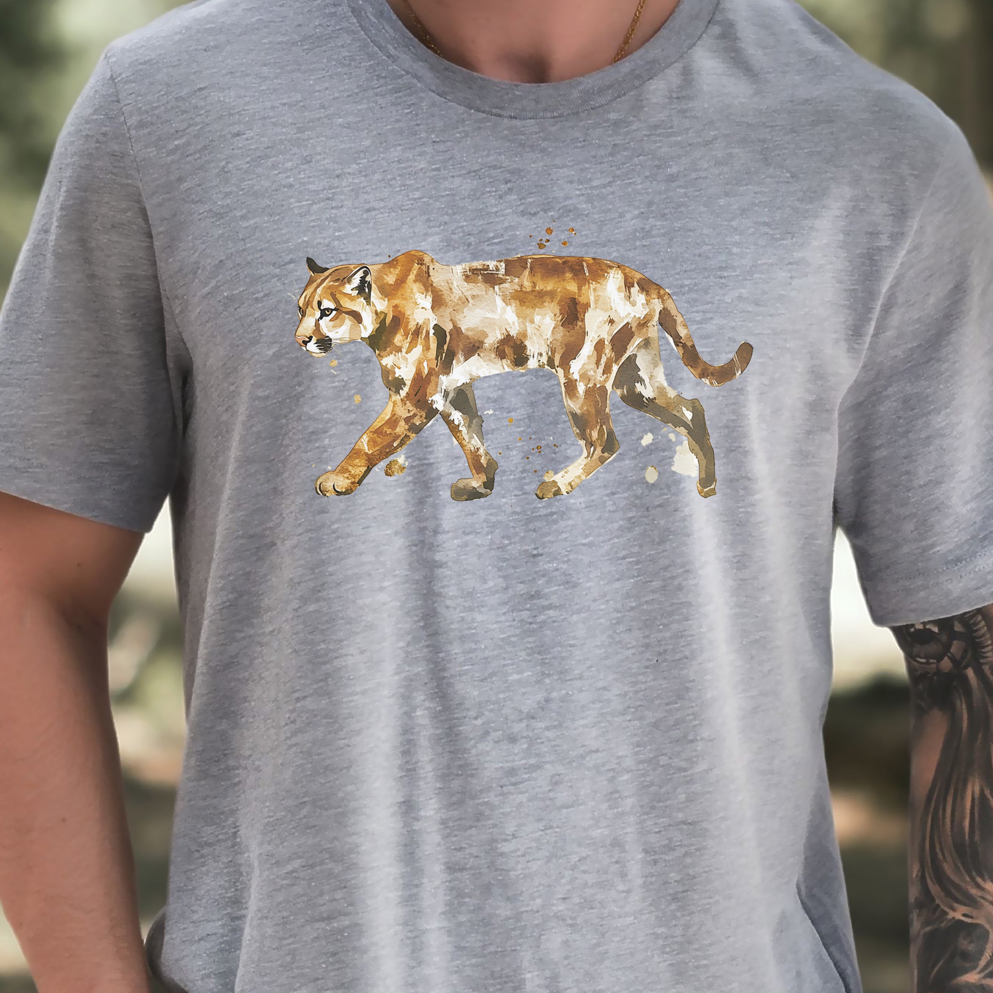 Watercolor Puma T-Shirt – Majestic Big Cat Nature Lover Tee