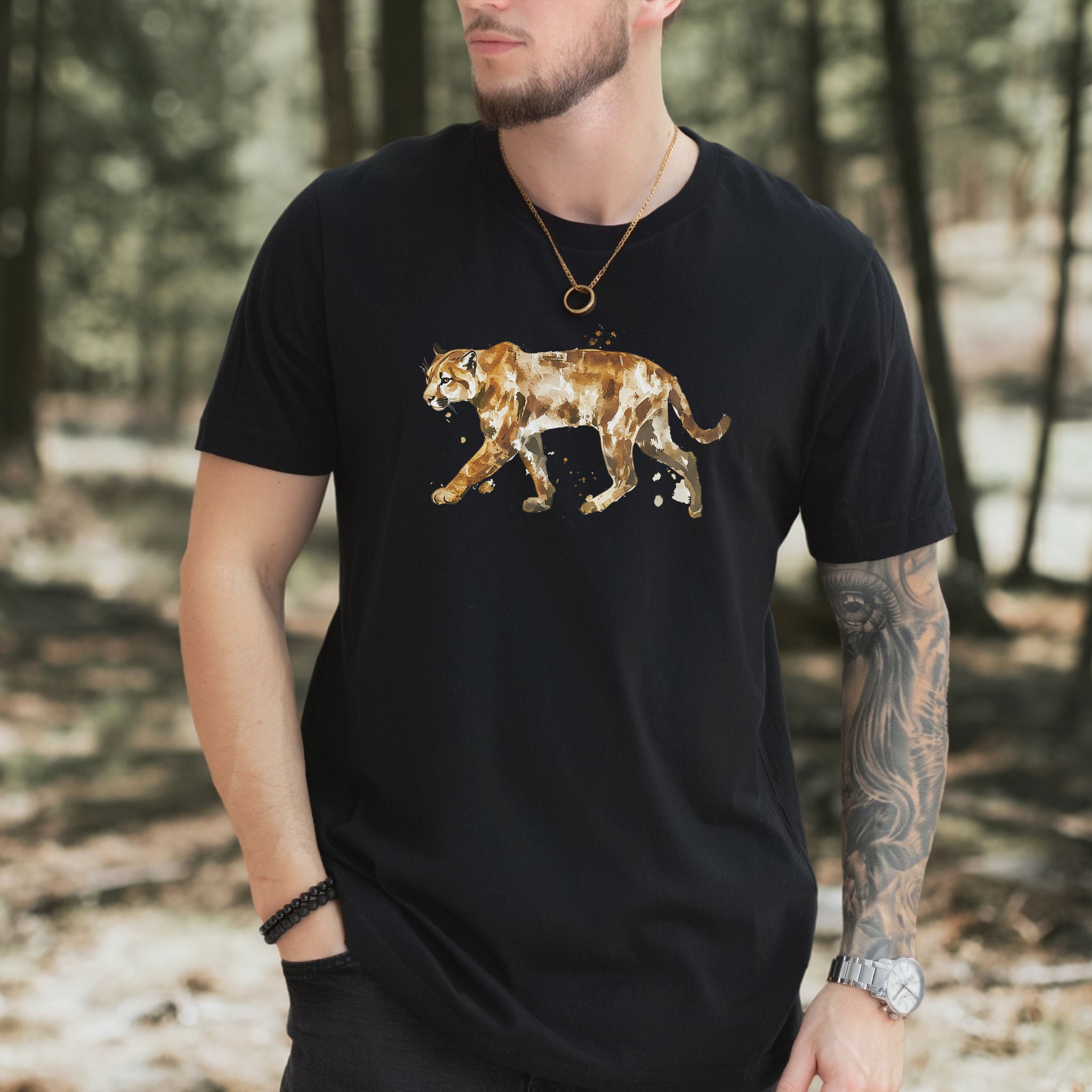 Watercolor Puma T-Shirt – Majestic Big Cat Nature Lover Tee