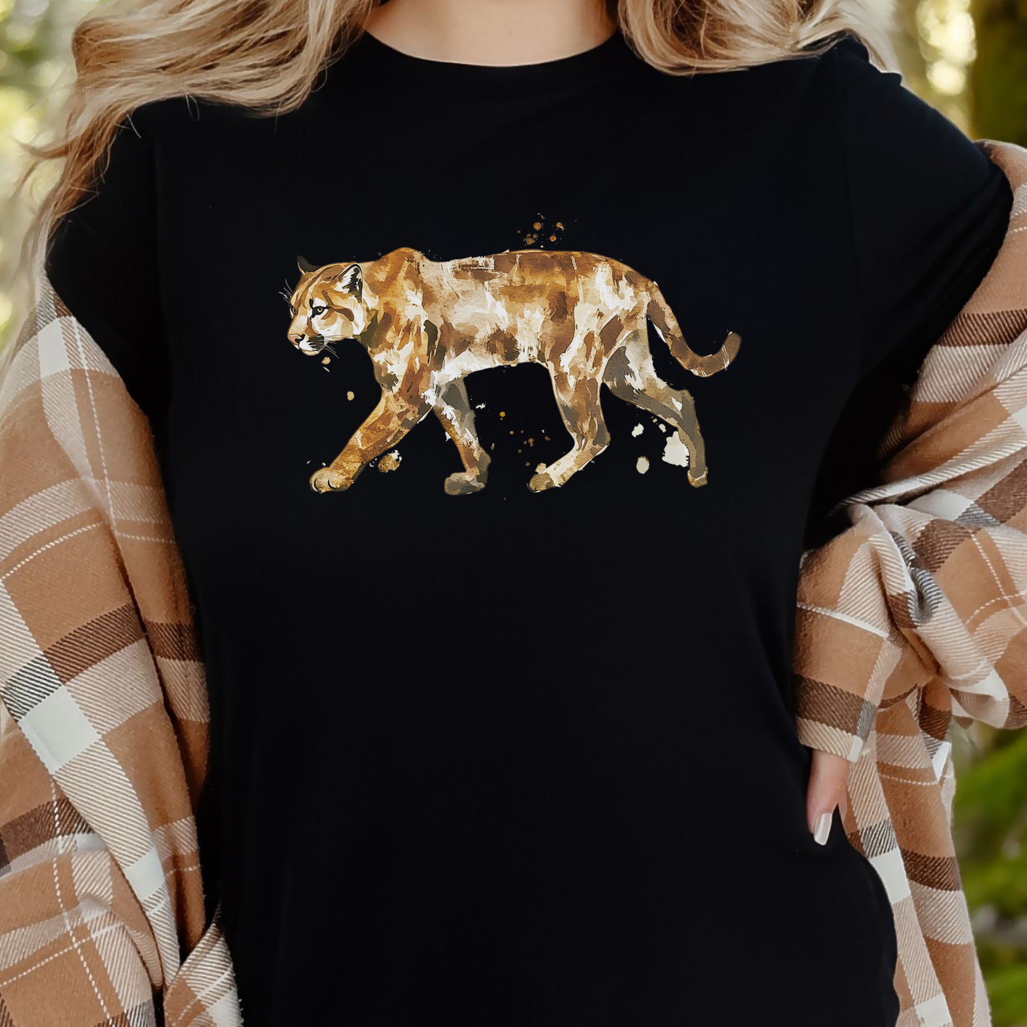 Watercolor Puma T-Shirt – Majestic Big Cat Nature Lover Tee
