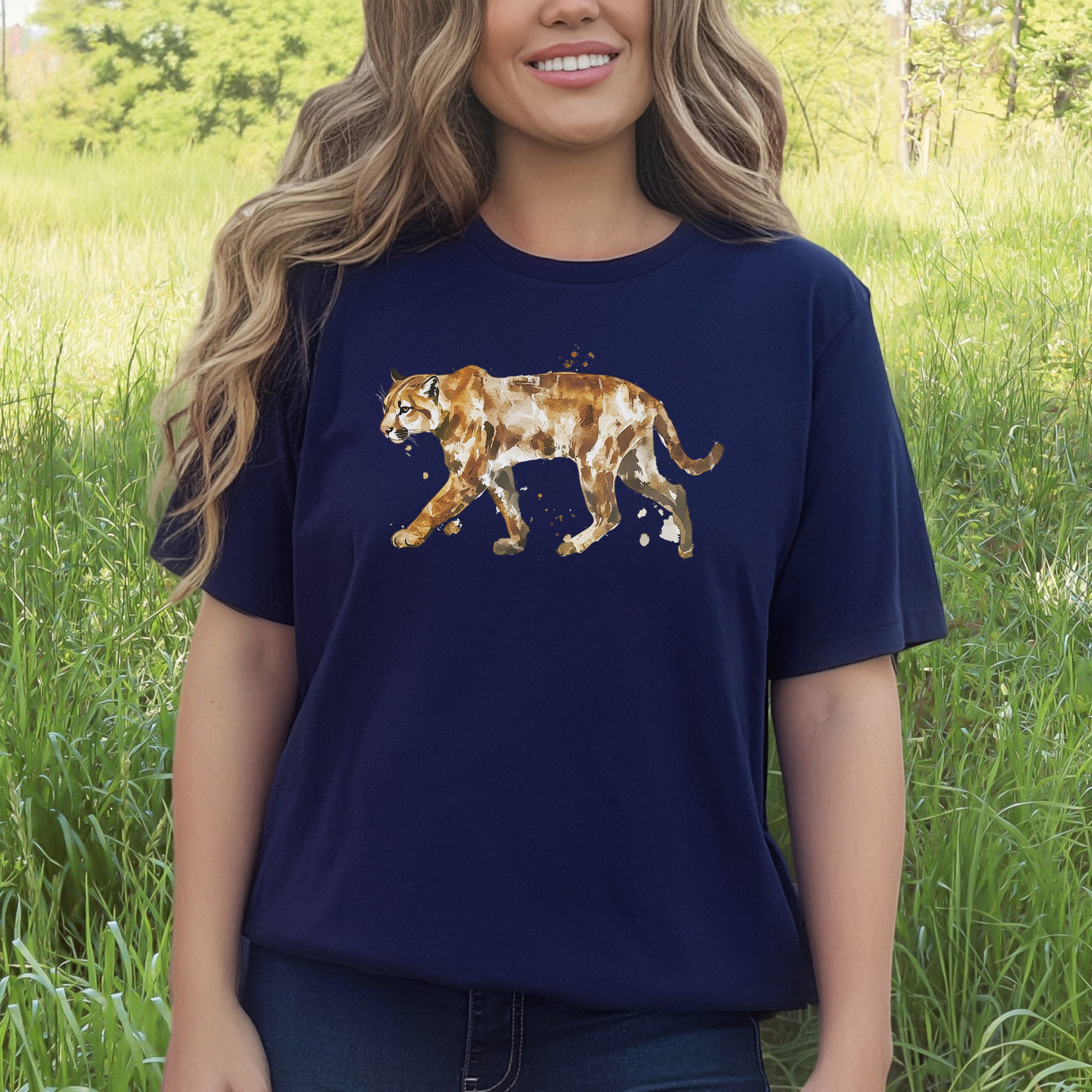Watercolor Puma T-Shirt – Majestic Big Cat Nature Lover Tee