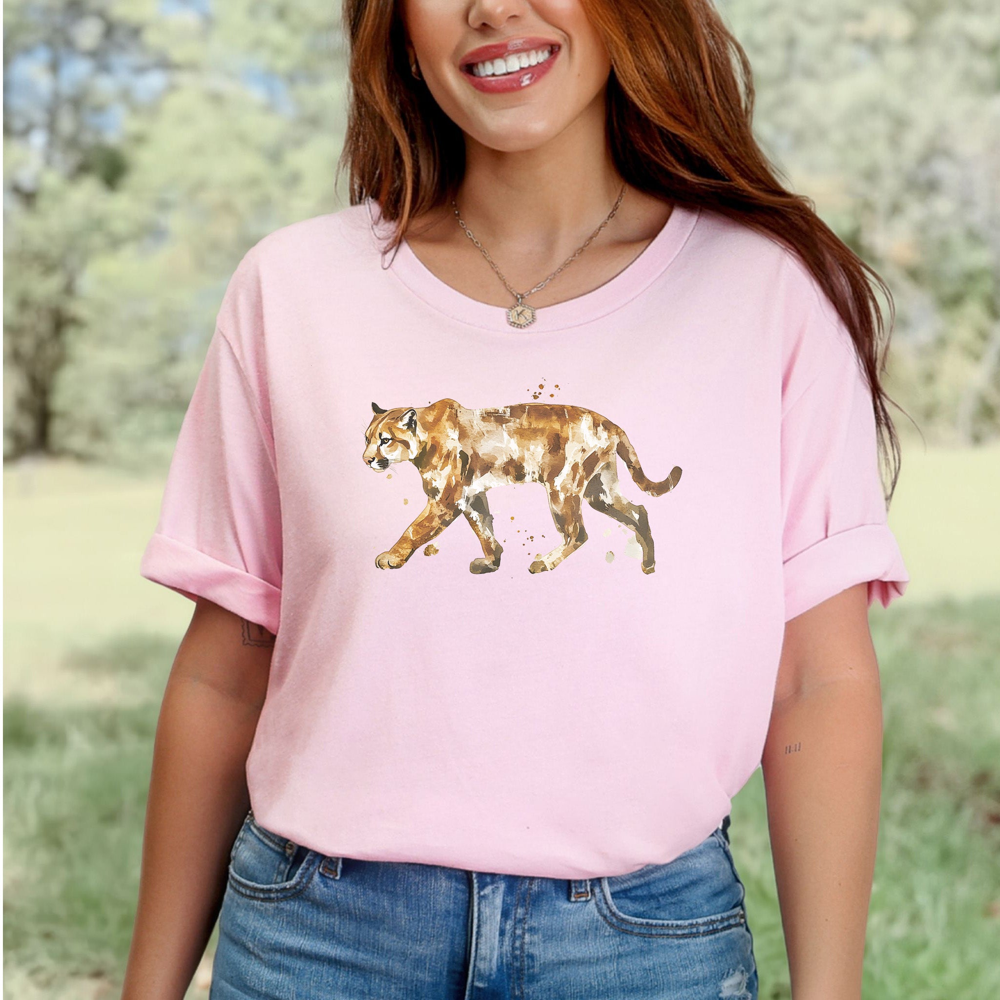 Watercolor Puma T-Shirt – Majestic Big Cat Nature Lover Tee
