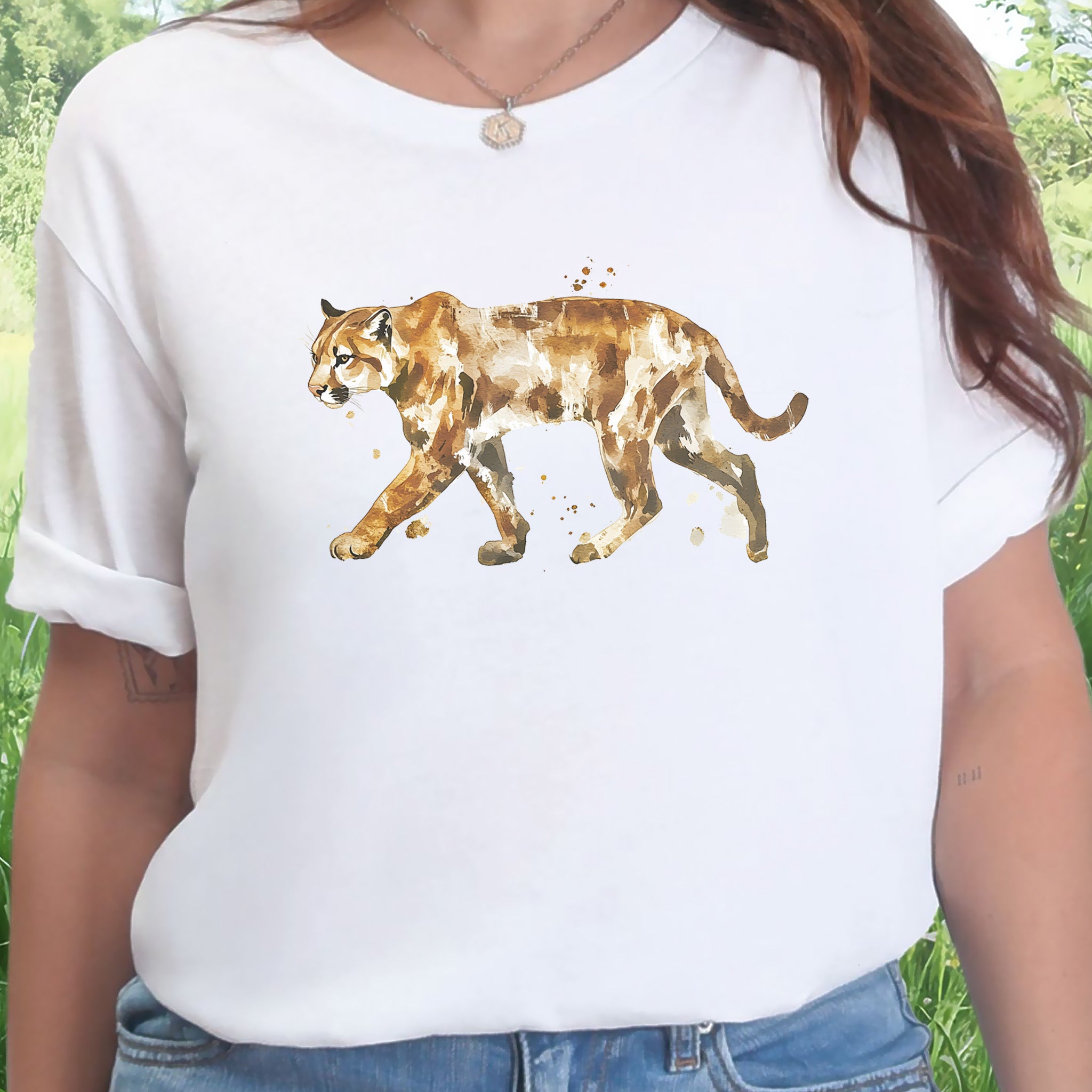 Watercolor Puma T-Shirt – Majestic Big Cat Nature Lover Tee
