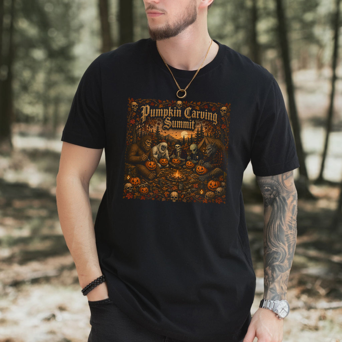 Pumpkin Carving Summit Cryptid Campfire Halloween T-Shirt