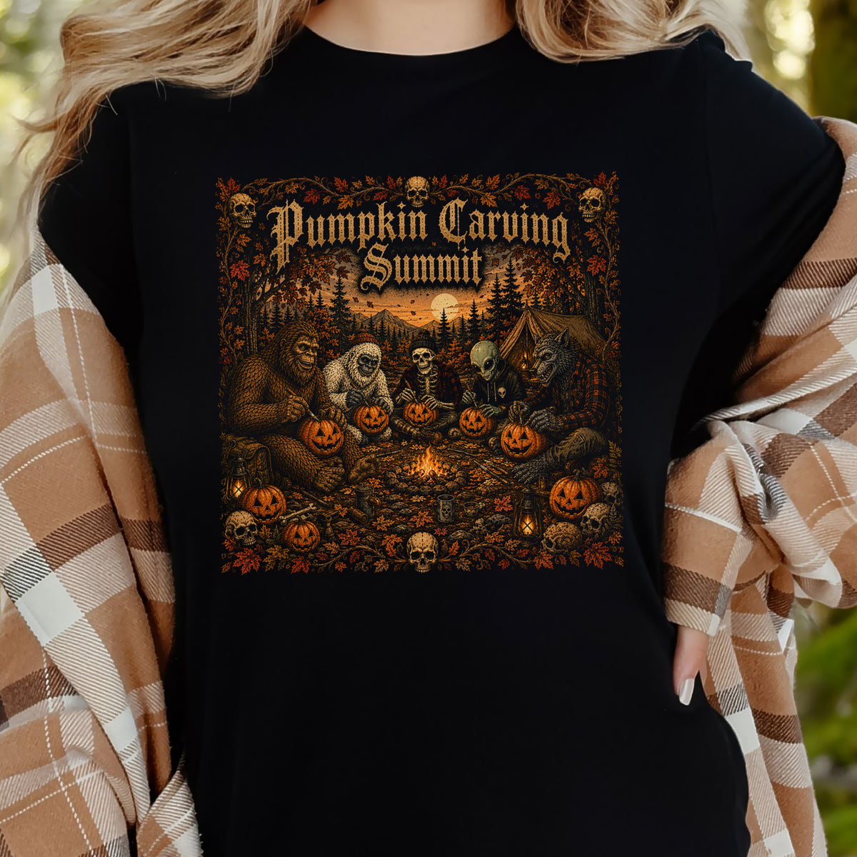 Pumpkin Carving Summit Cryptid Campfire Halloween T-Shirt