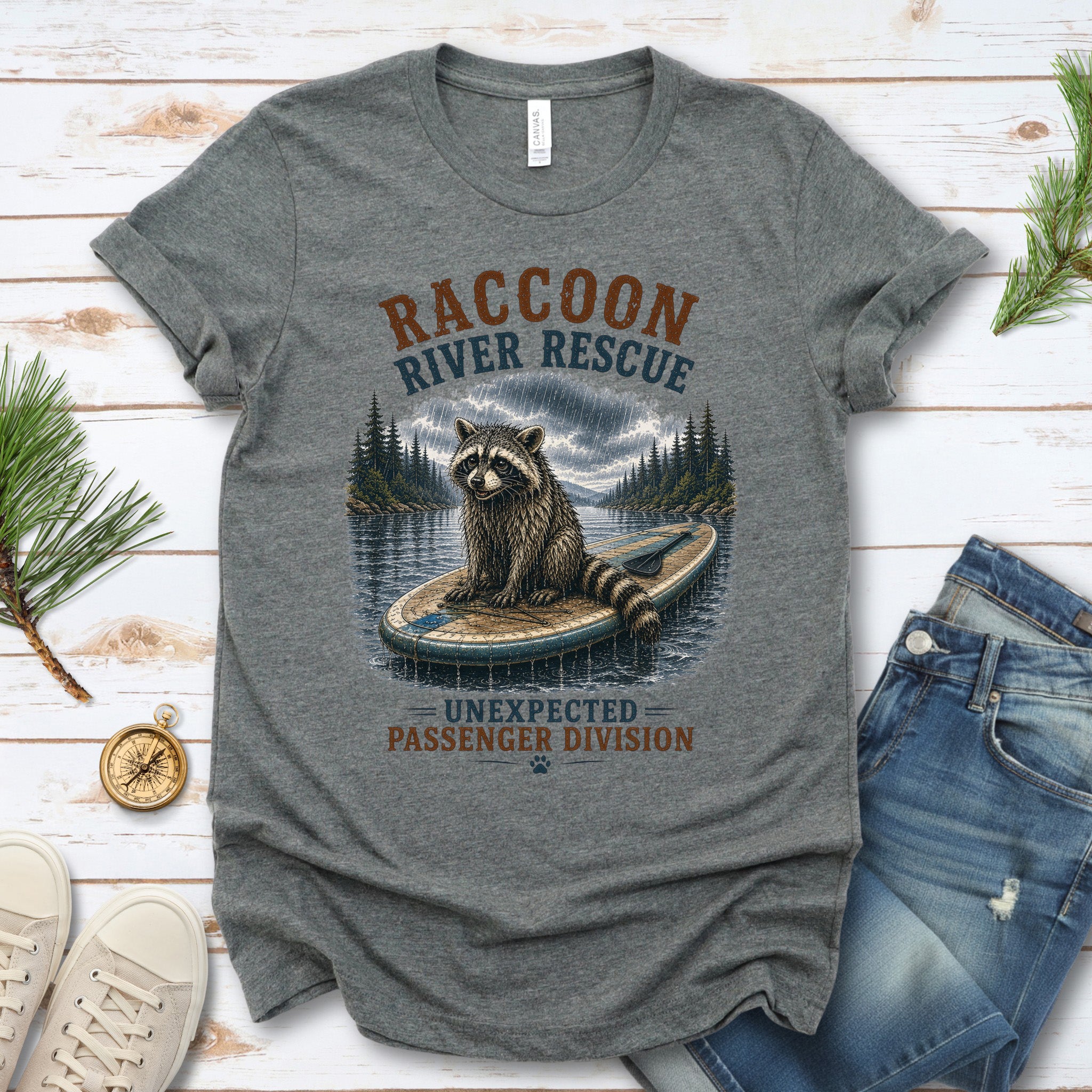 Raccoon River Rescue Unexpected Passenger Paddleboard Wildlife T-Shirt
