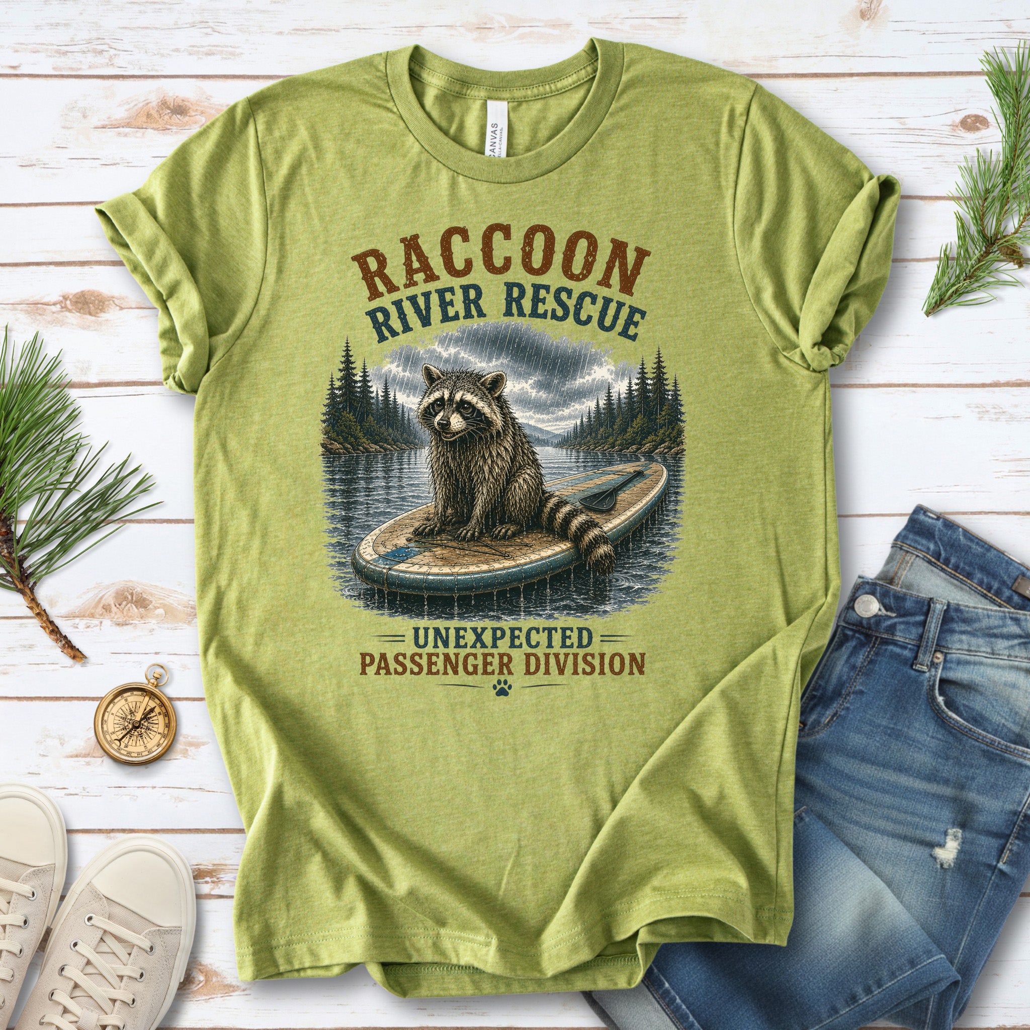 Raccoon River Rescue Unexpected Passenger Paddleboard Wildlife T-Shirt