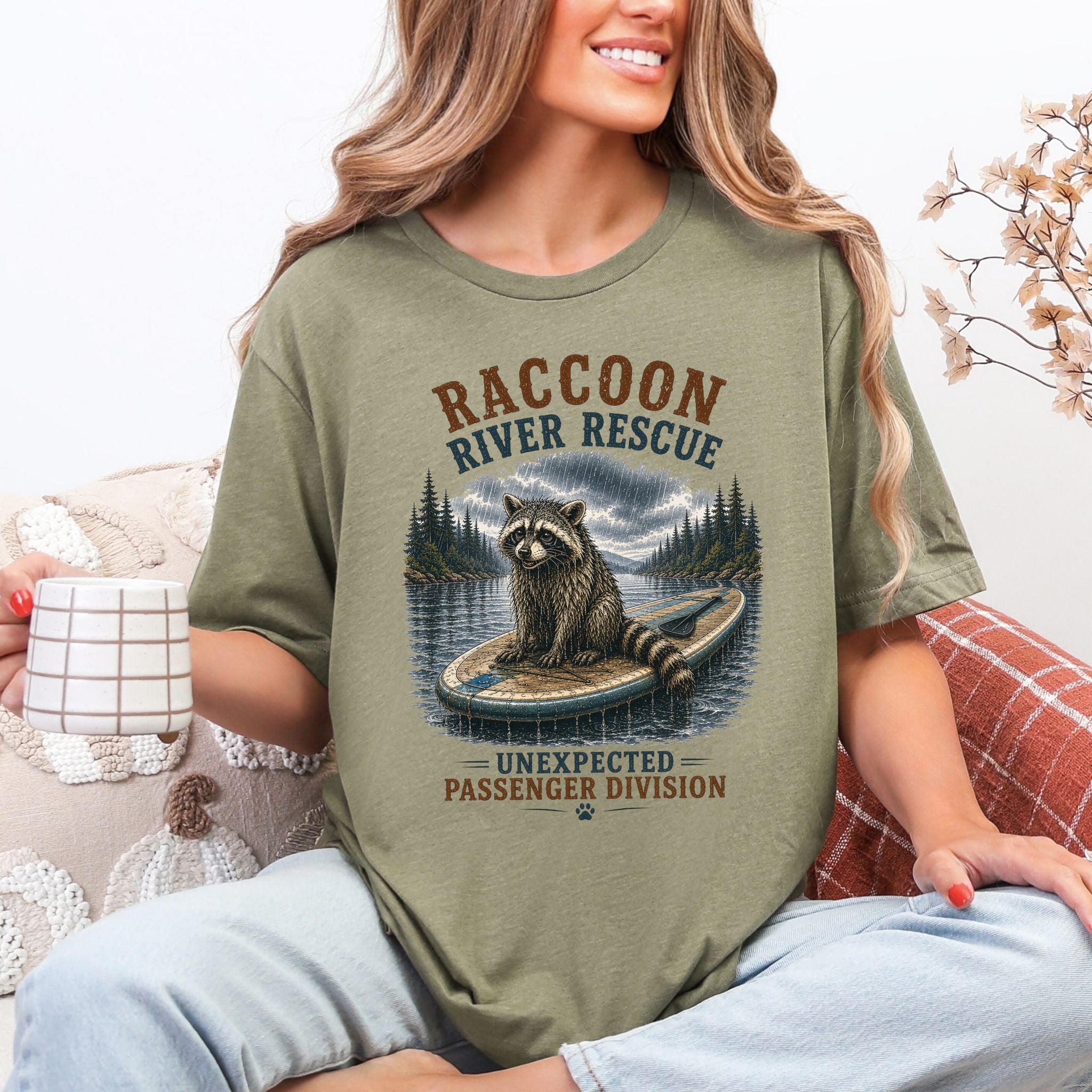 Raccoon River Rescue Unexpected Passenger Paddleboard Wildlife T-Shirt