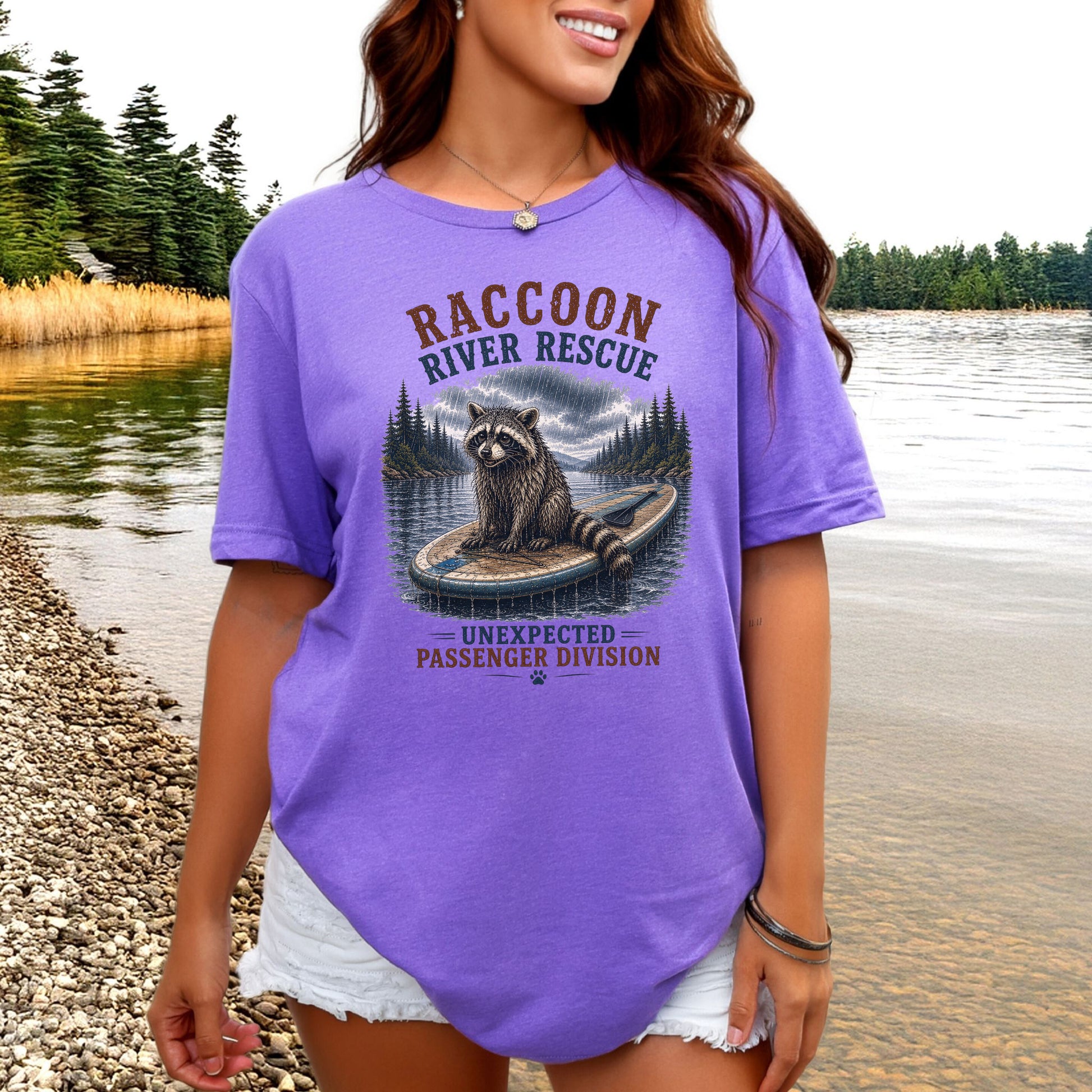 Raccoon River Rescue Unexpected Passenger Paddleboard Wildlife T-Shirt