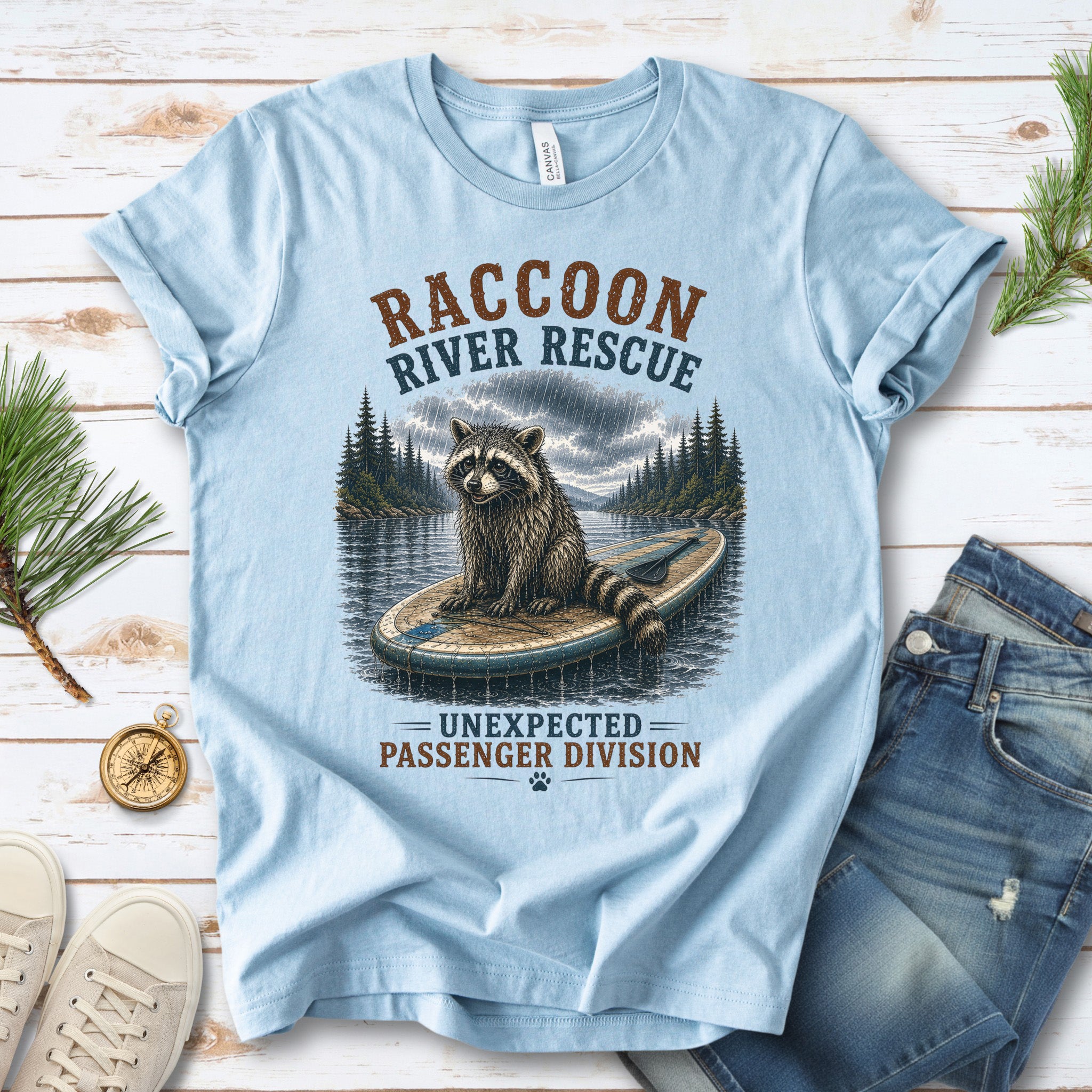 Raccoon River Rescue Unexpected Passenger Paddleboard Wildlife T-Shirt