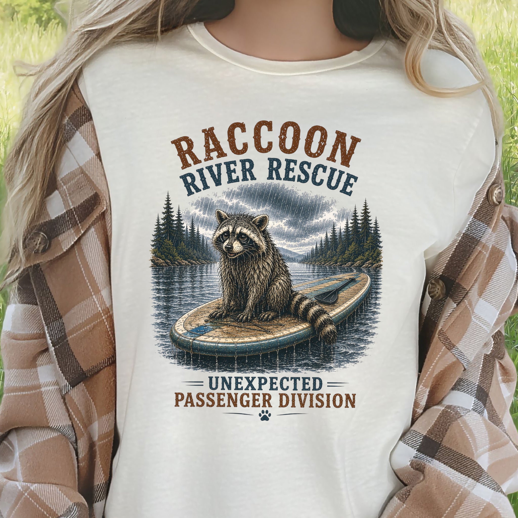 Raccoon River Rescue Unexpected Passenger Paddleboard Wildlife T-Shirt