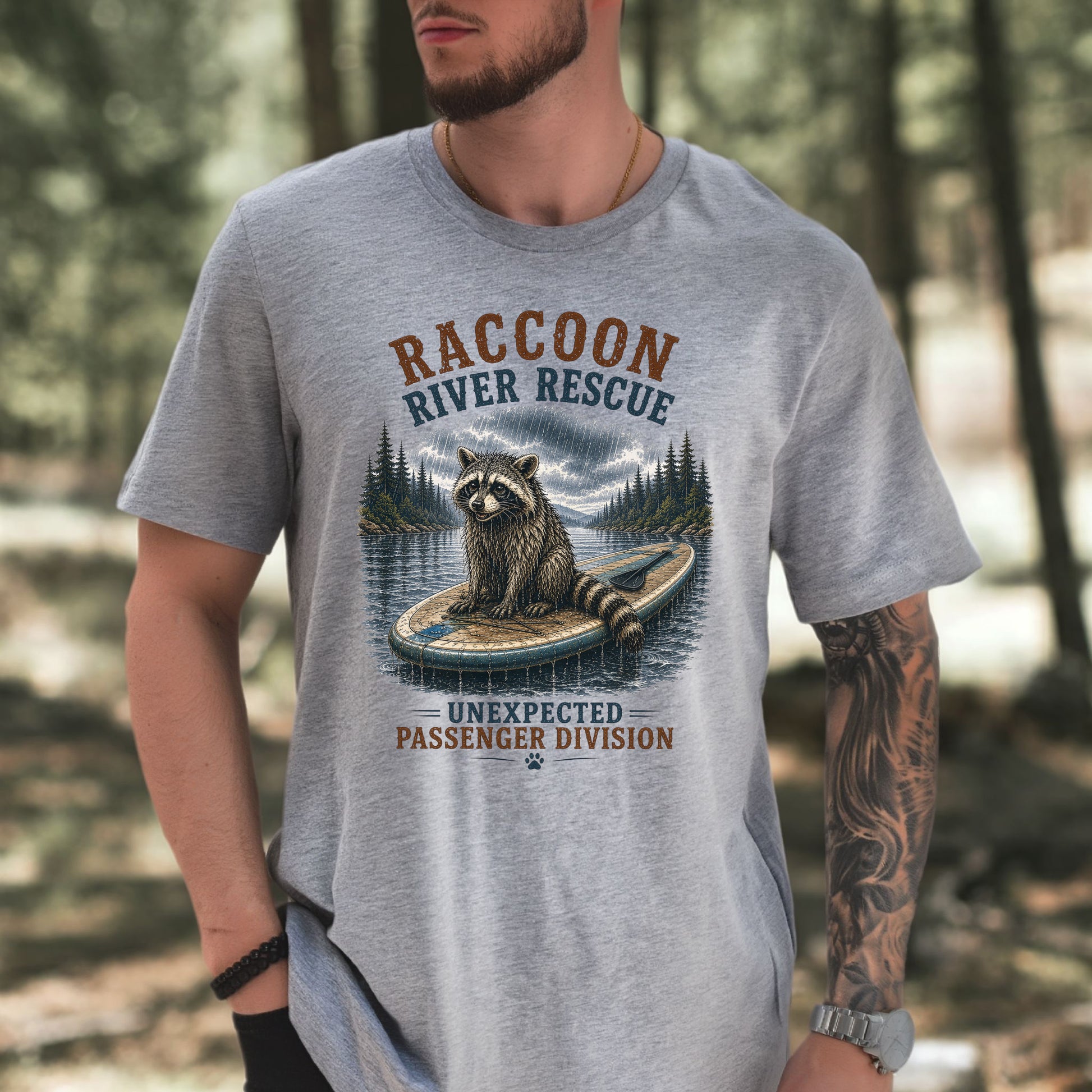 Raccoon River Rescue Unexpected Passenger Paddleboard Wildlife T-Shirt
