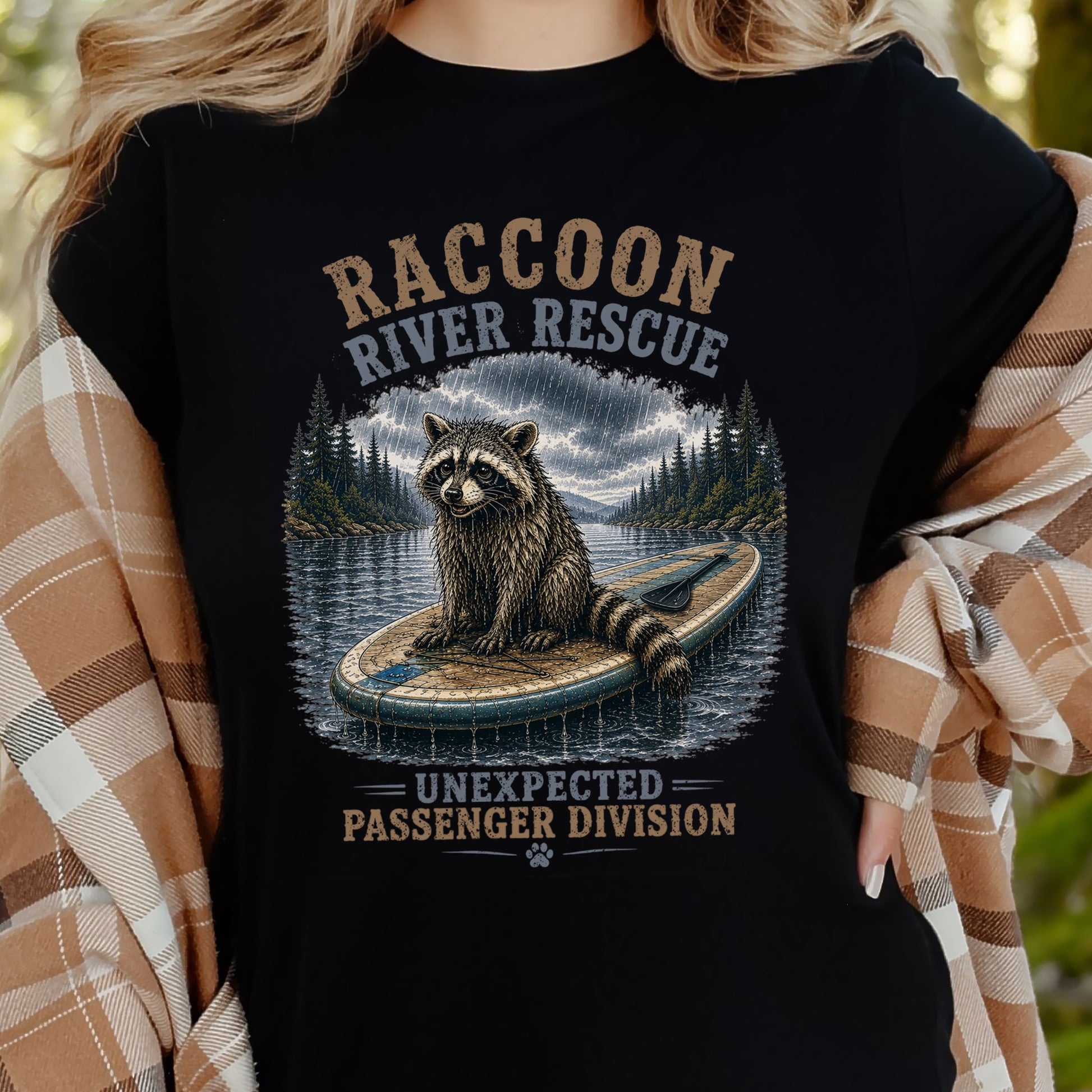 Raccoon River Rescue Unexpected Passenger Paddleboard Wildlife T-Shirt