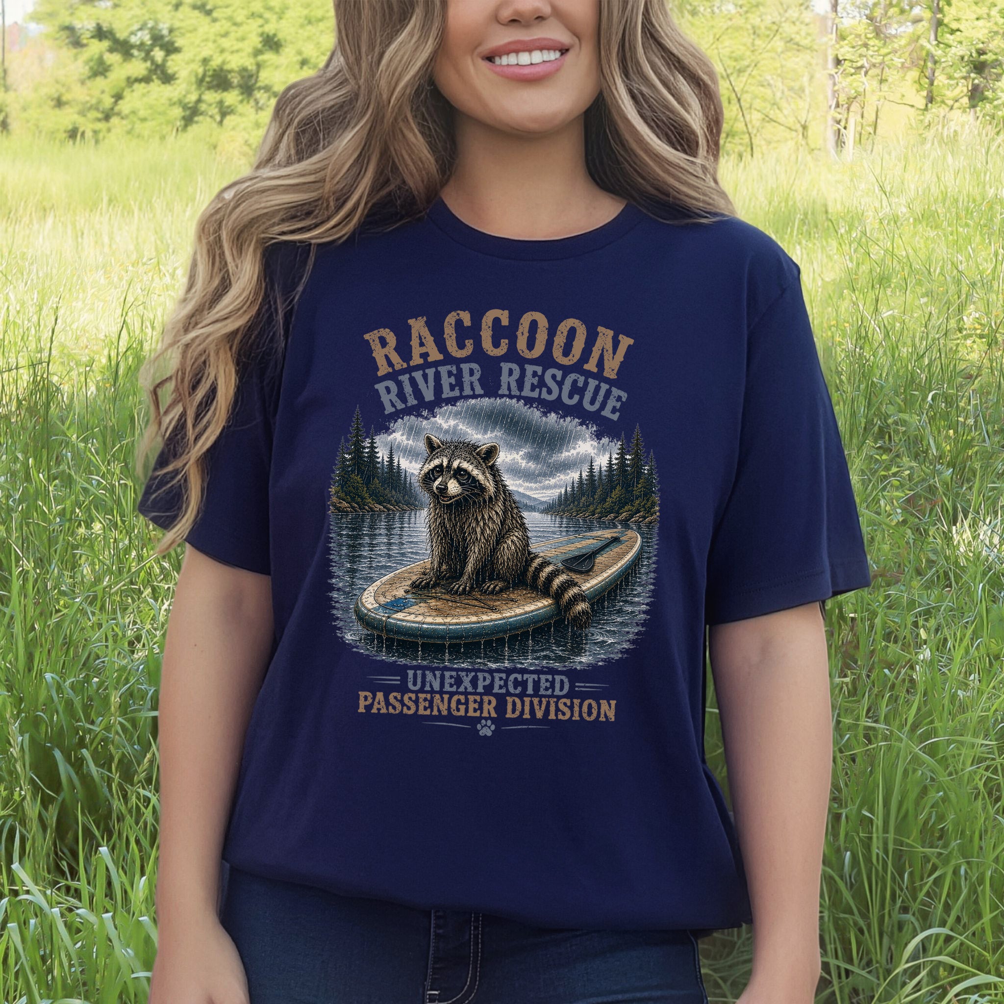 Raccoon River Rescue Unexpected Passenger Paddleboard Wildlife T-Shirt