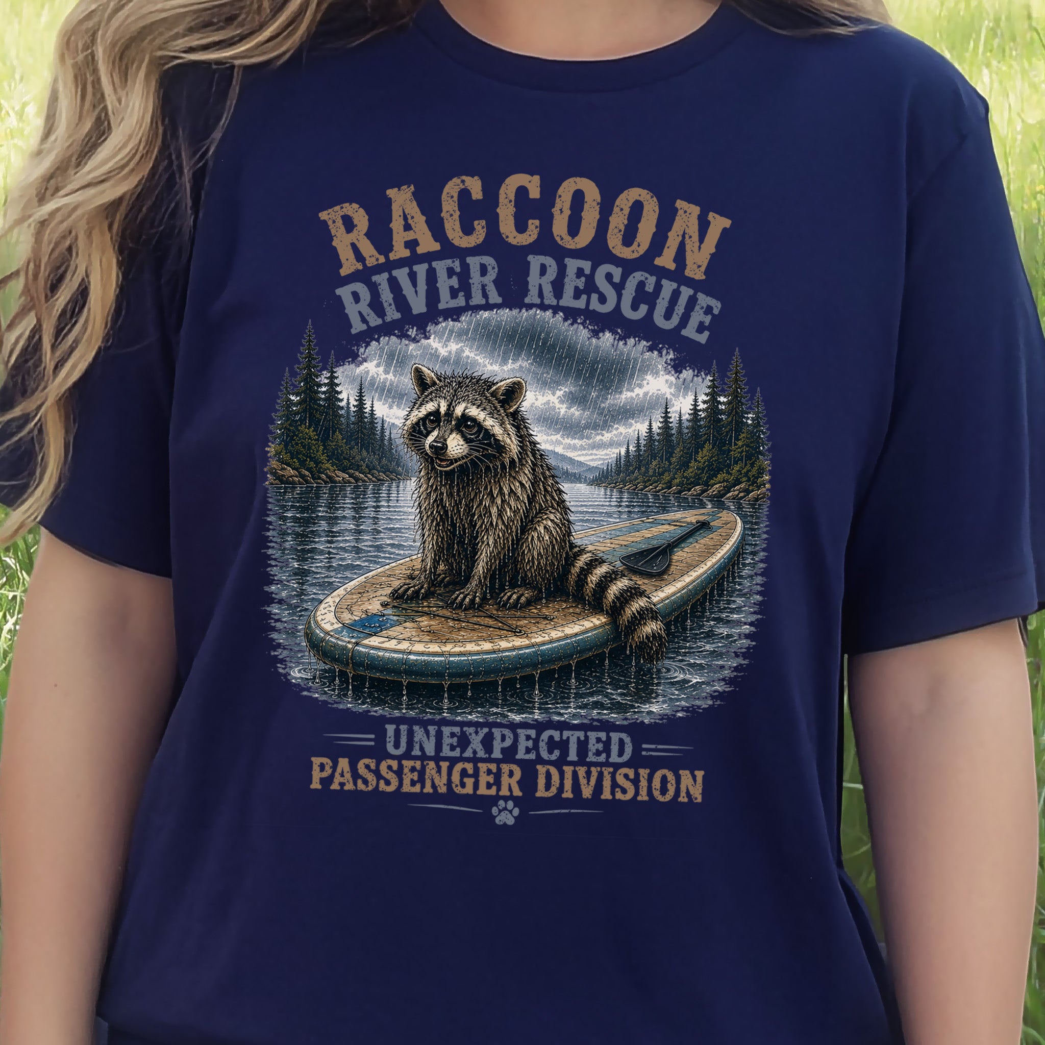 Raccoon River Rescue Unexpected Passenger Paddleboard Wildlife T-Shirt