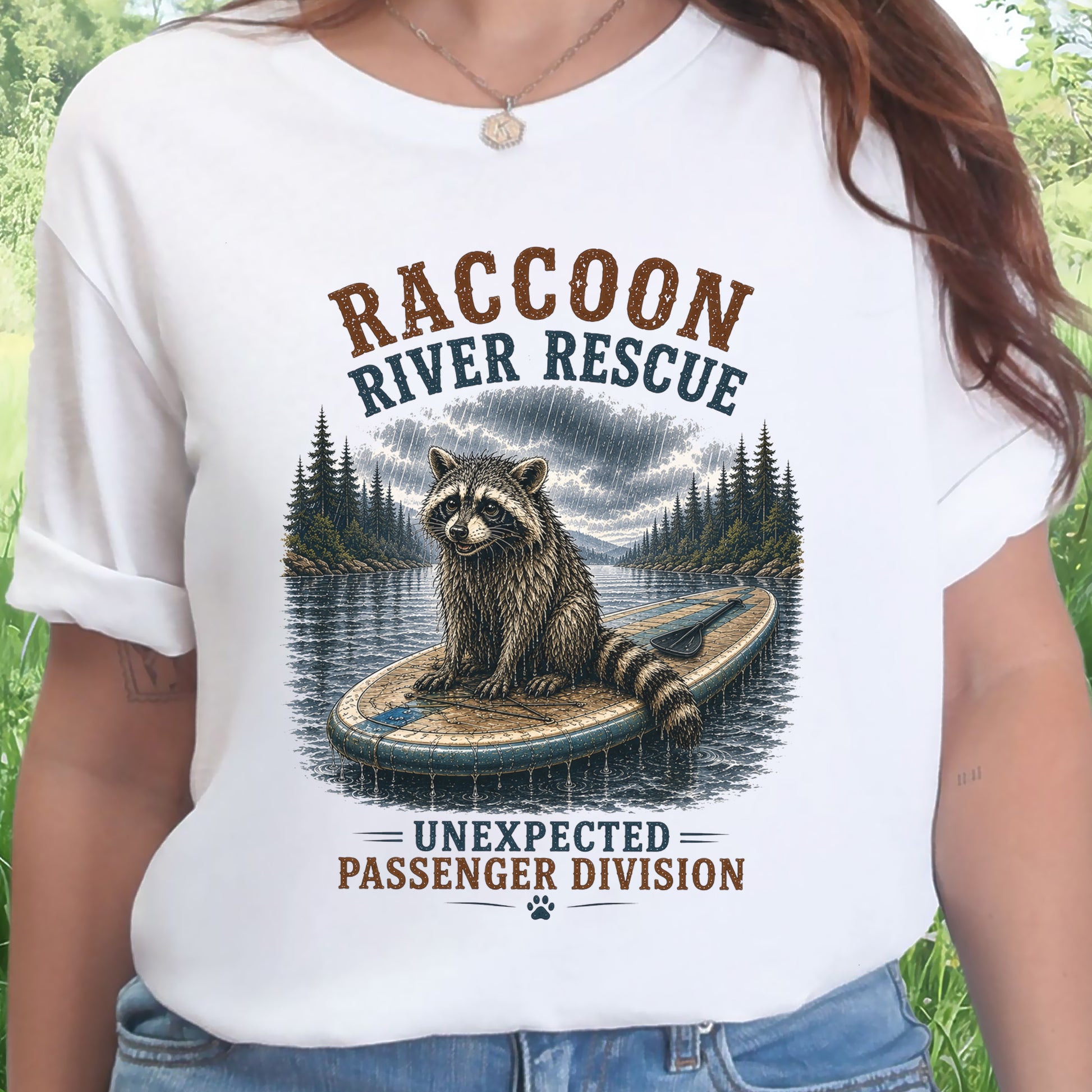 Raccoon River Rescue Unexpected Passenger Paddleboard Wildlife T-Shirt