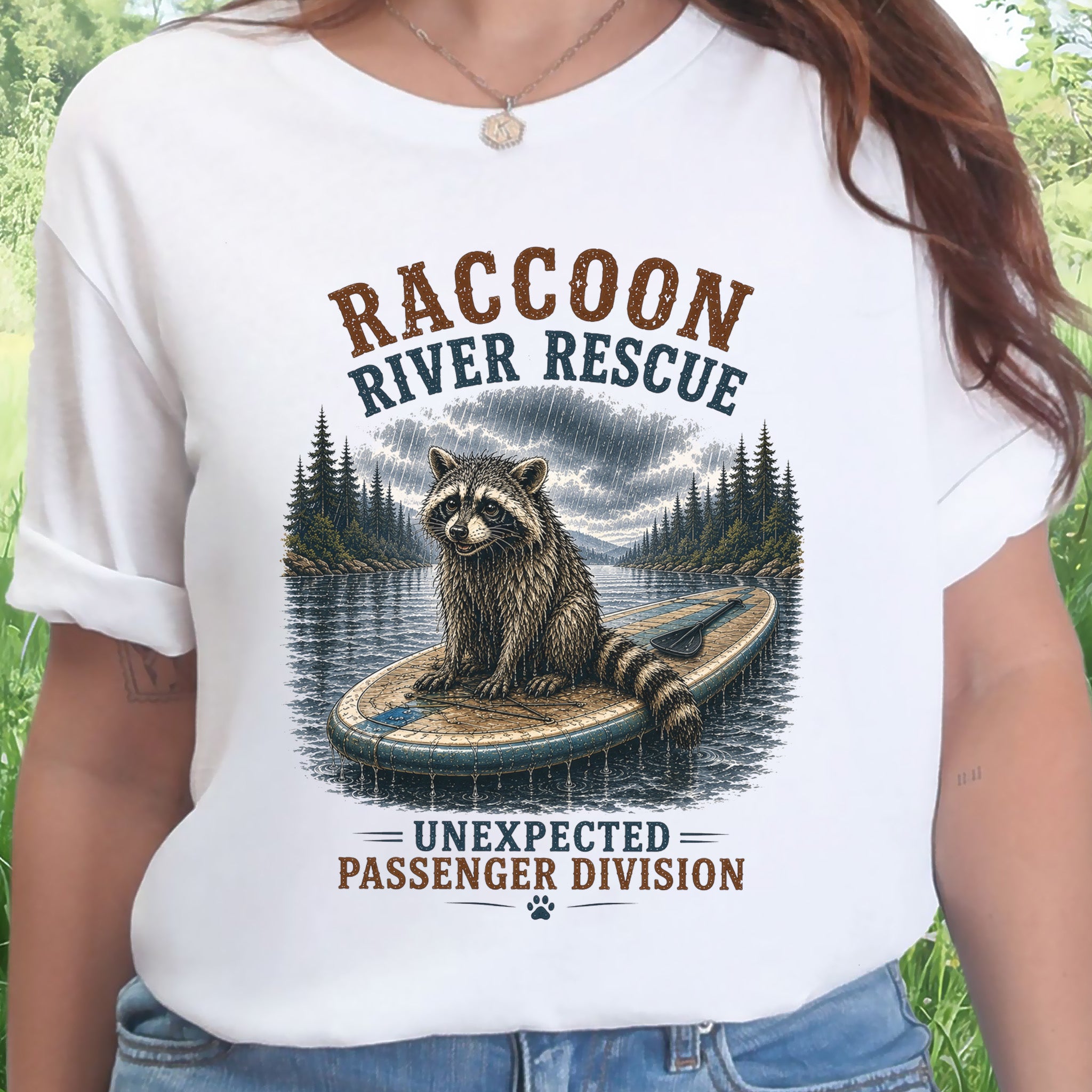 Raccoon River Rescue Unexpected Passenger Paddleboard Wildlife T-Shirt