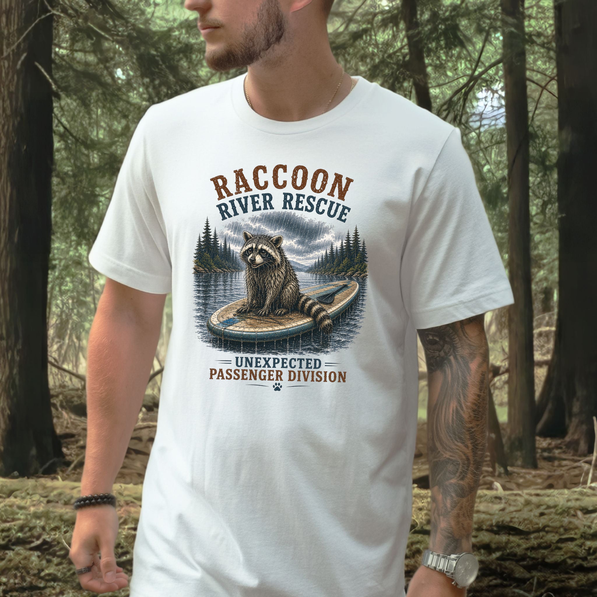 Raccoon River Rescue Unexpected Passenger Paddleboard Wildlife T-Shirt