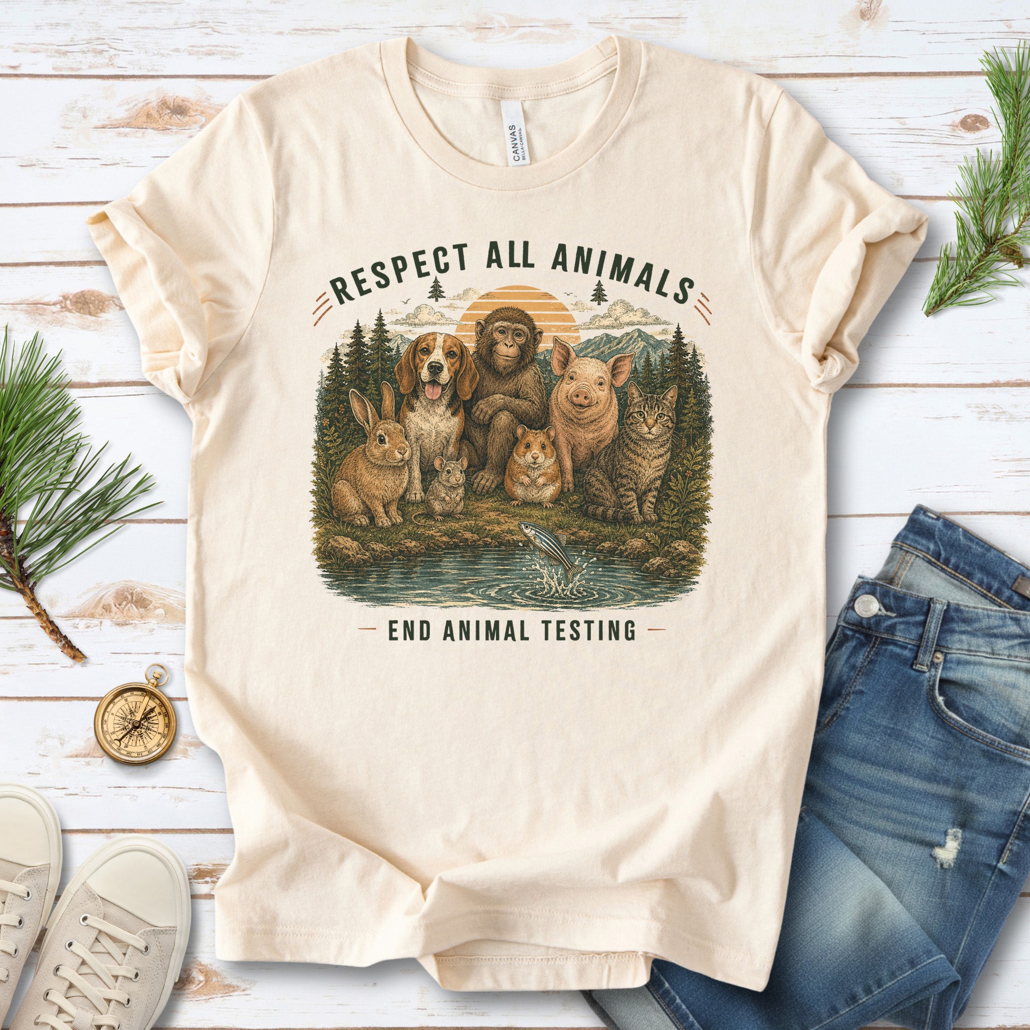 Respect All Animals End Animal Testing Wildlife Advocacy T-Shirt