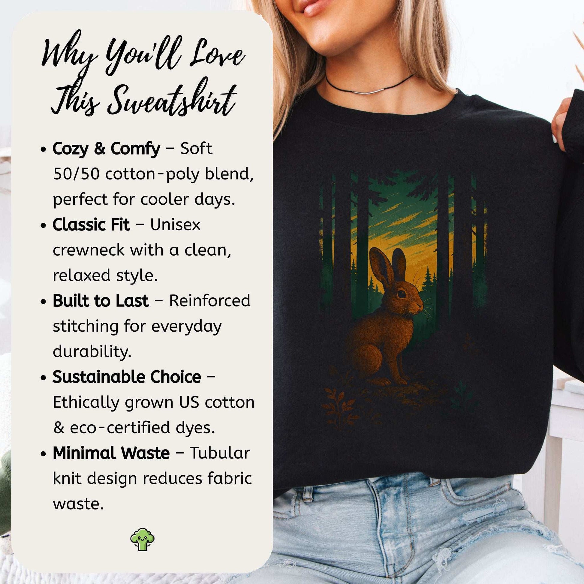 Rabbit Spirit Animal Sweatshirt – Twilight Forestcore Bunny Vibes in a cozy setting with a relaxed style.