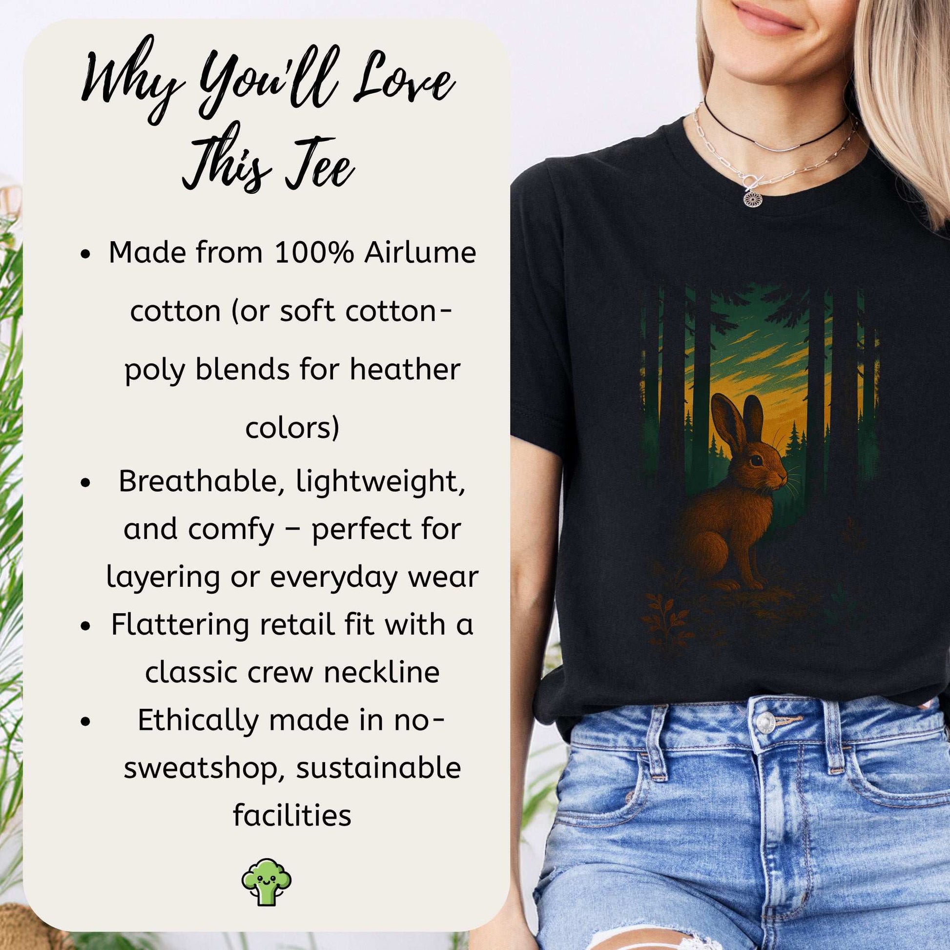 Rabbit Spirit Animal T-Shirt – Twilight Forestcore Bunny Vibes design features a rabbit in a twilight forest.