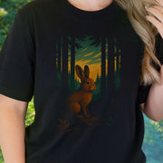 Rabbit Spirit Animal T-Shirt – Twilight Forestcore Bunny Vibes featuring a mystical rabbit in a forest setting.