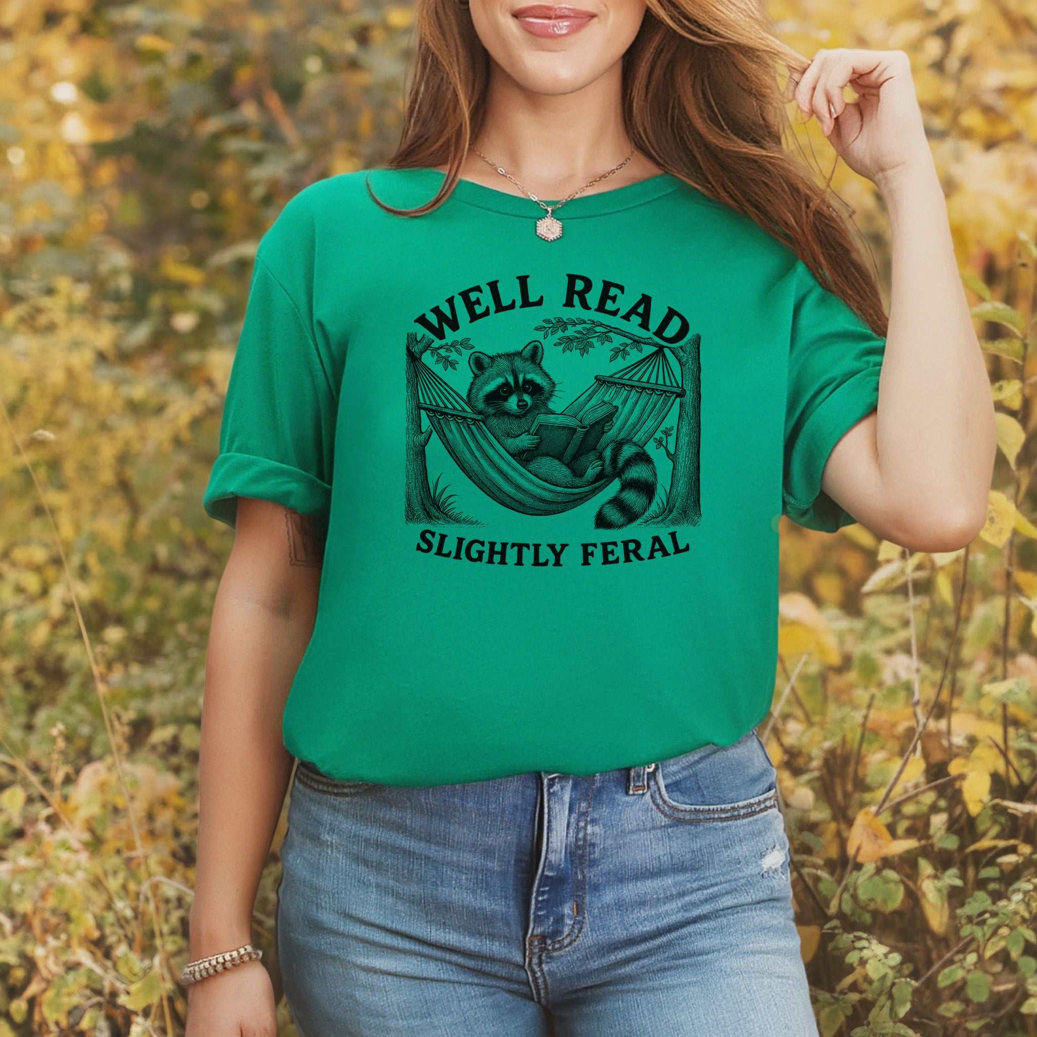 Raccoon Well Read Slightly Feral T-Shirt – Funny Book Lover Tee for Raccoon Fans