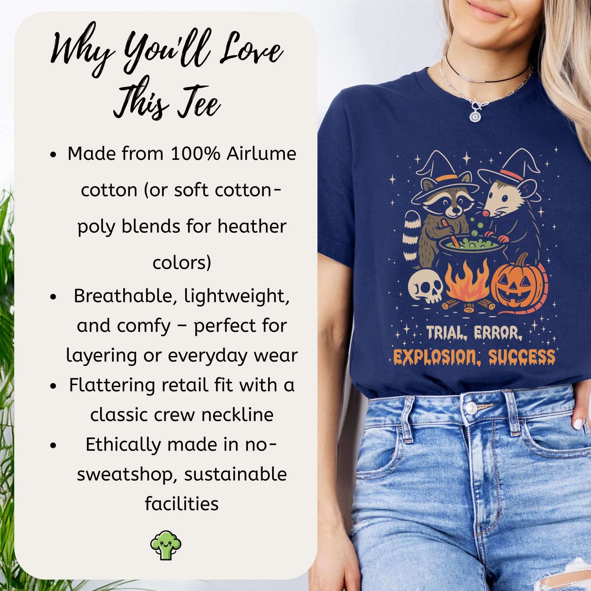Potion Explosion Halloween T-shirt featuring raccoon and opossum with spooky design and playful text.