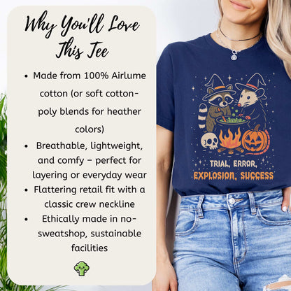 Potion Explosion Halloween T-shirt featuring raccoon and opossum with spooky design and playful text.