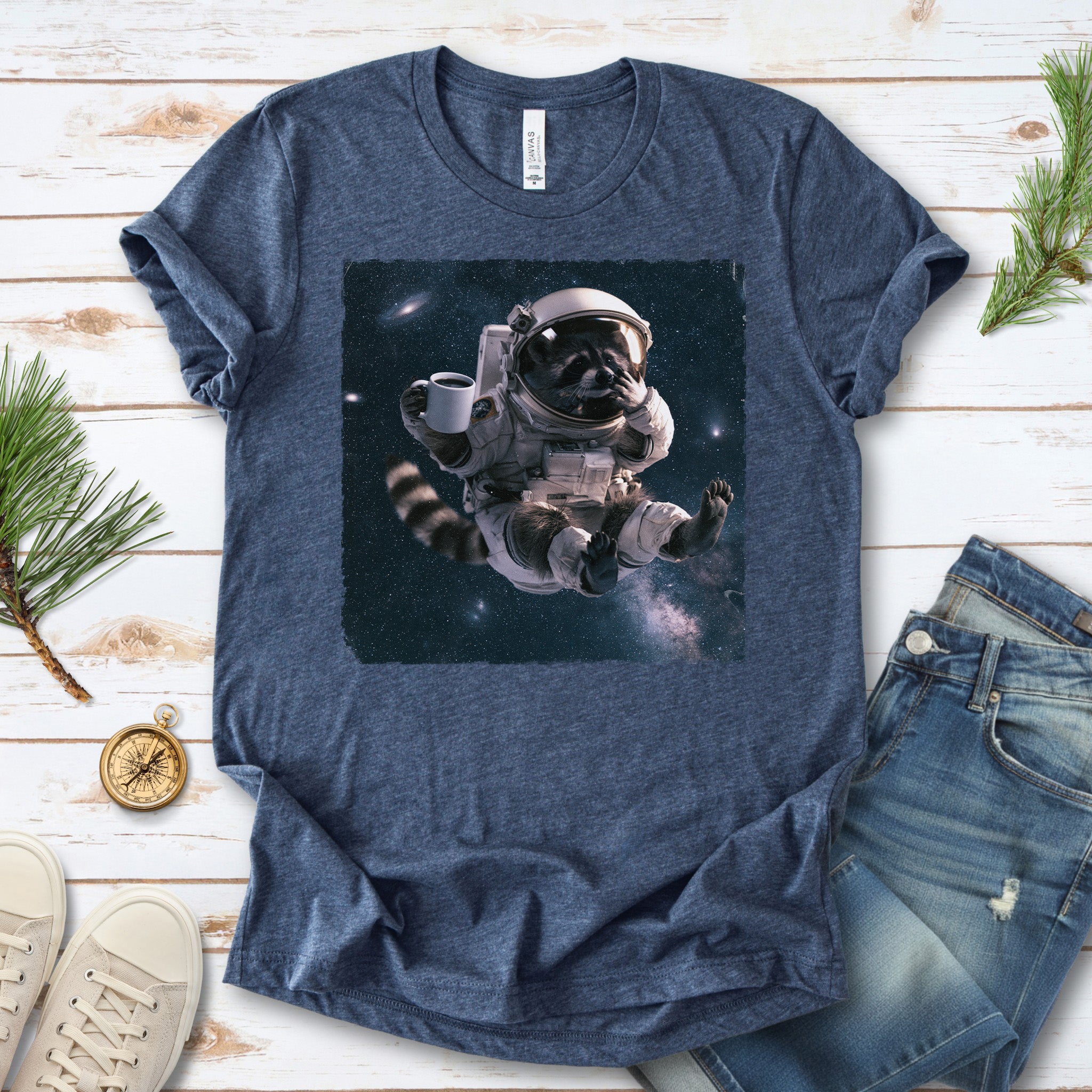 Raccoon Coffee Break Astronaut Funny Space Coffee Lover Gift T-Shirt