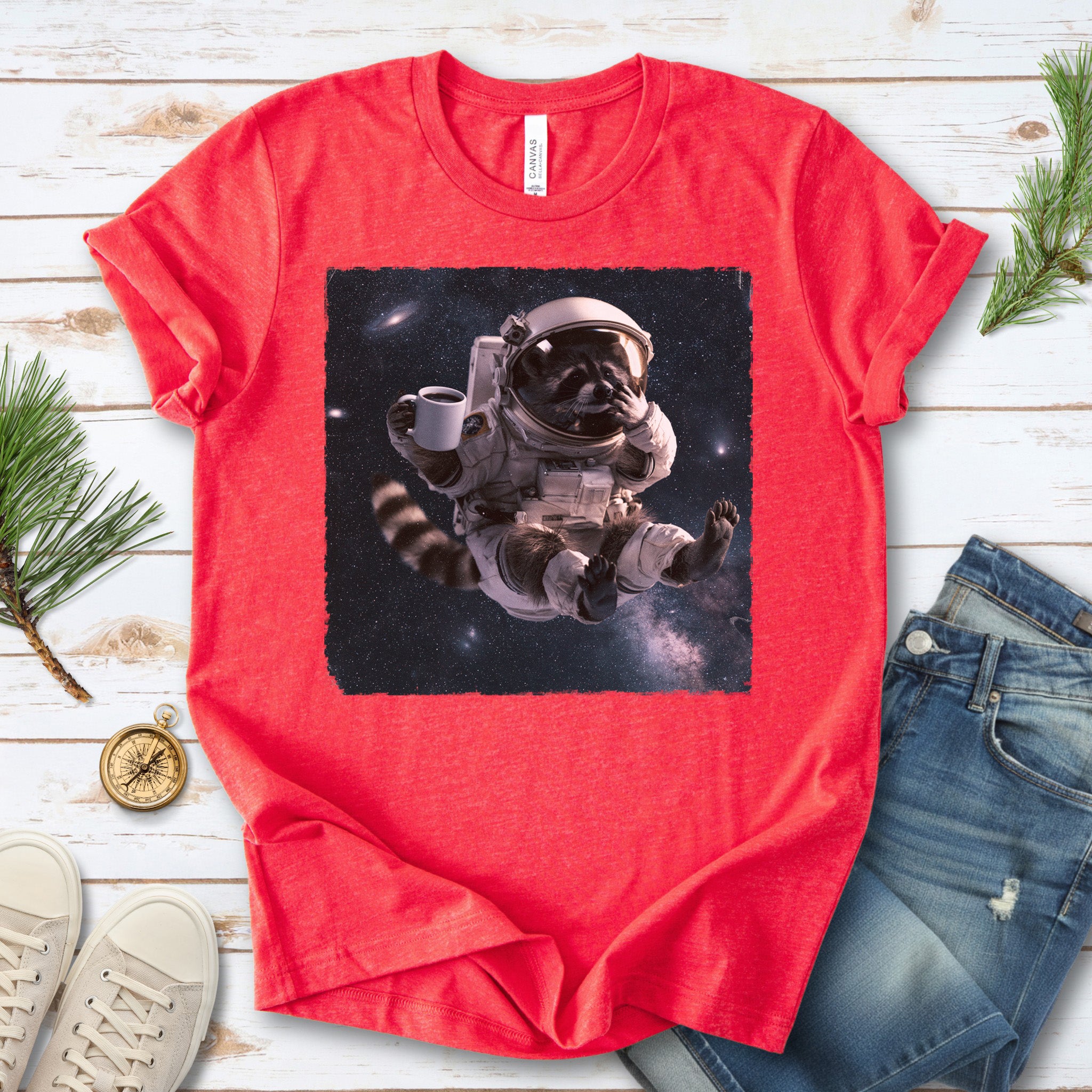 Raccoon Coffee Break Astronaut Funny Space Coffee Lover Gift T-Shirt
