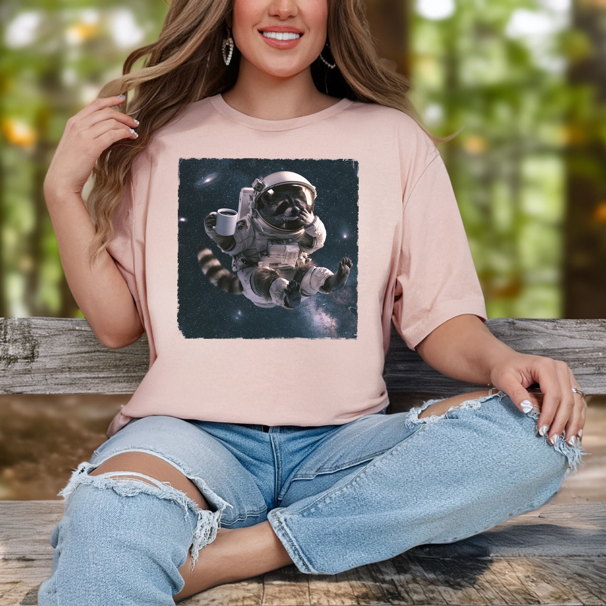 Raccoon Coffee Break Astronaut Funny Space Coffee Lover Gift T-Shirt