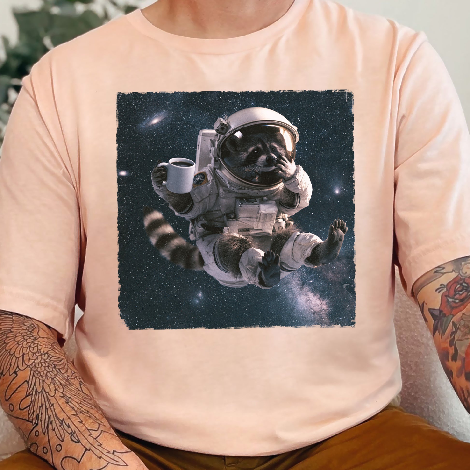 Raccoon Coffee Break Astronaut Funny Space Coffee Lover Gift T-Shirt