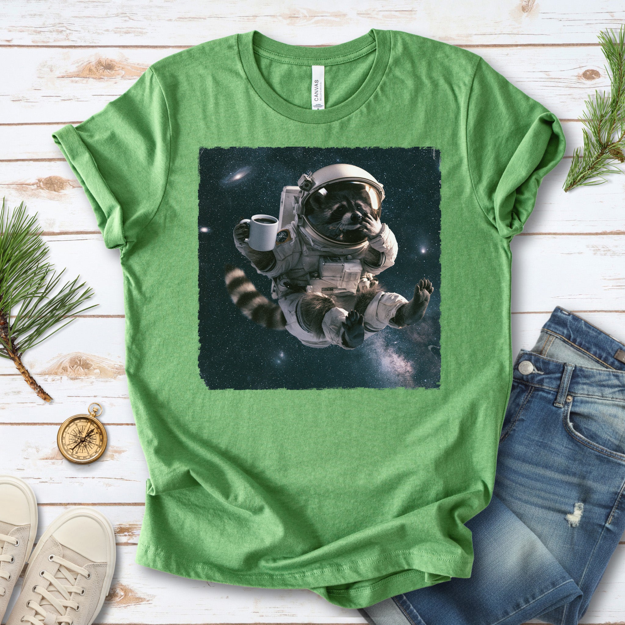 Raccoon Coffee Break Astronaut Funny Space Coffee Lover Gift T-Shirt